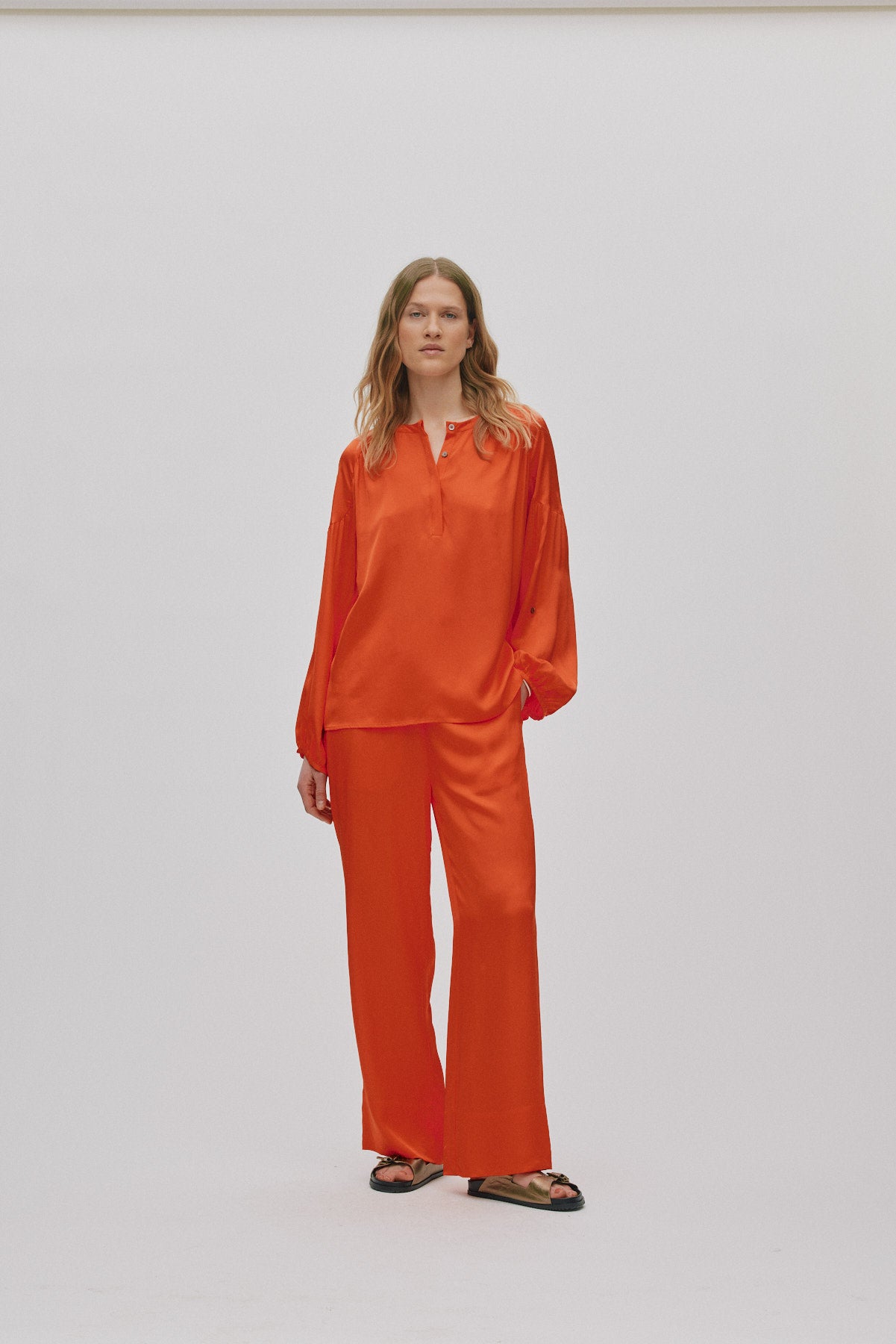 Lissy - Contrast lace shirt I Deep mandarin 1 - Rabens Saloner - DK