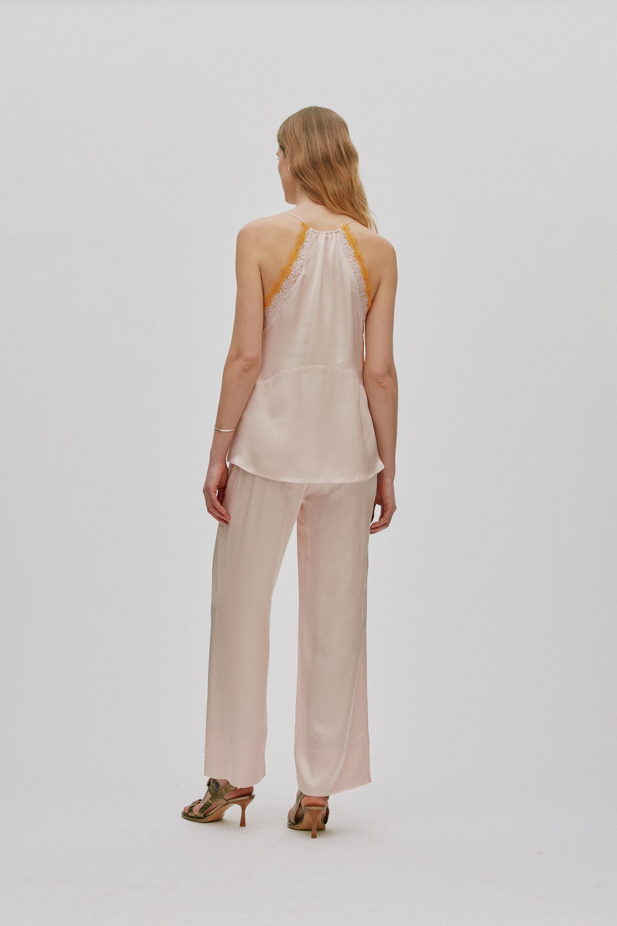 Alisa - Contrast lace wide leg pants I Light rose 3 - Rabens Saloner - DK