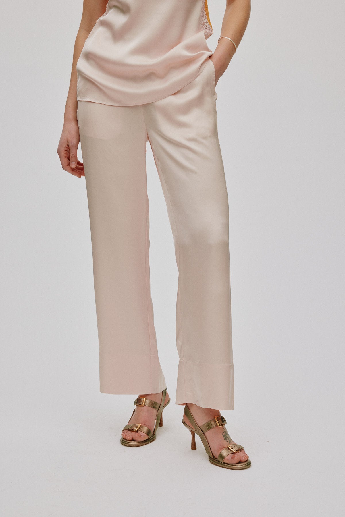 Alisa - Contrast lace wide leg pants I Light rose 2 - Rabens Saloner - DK