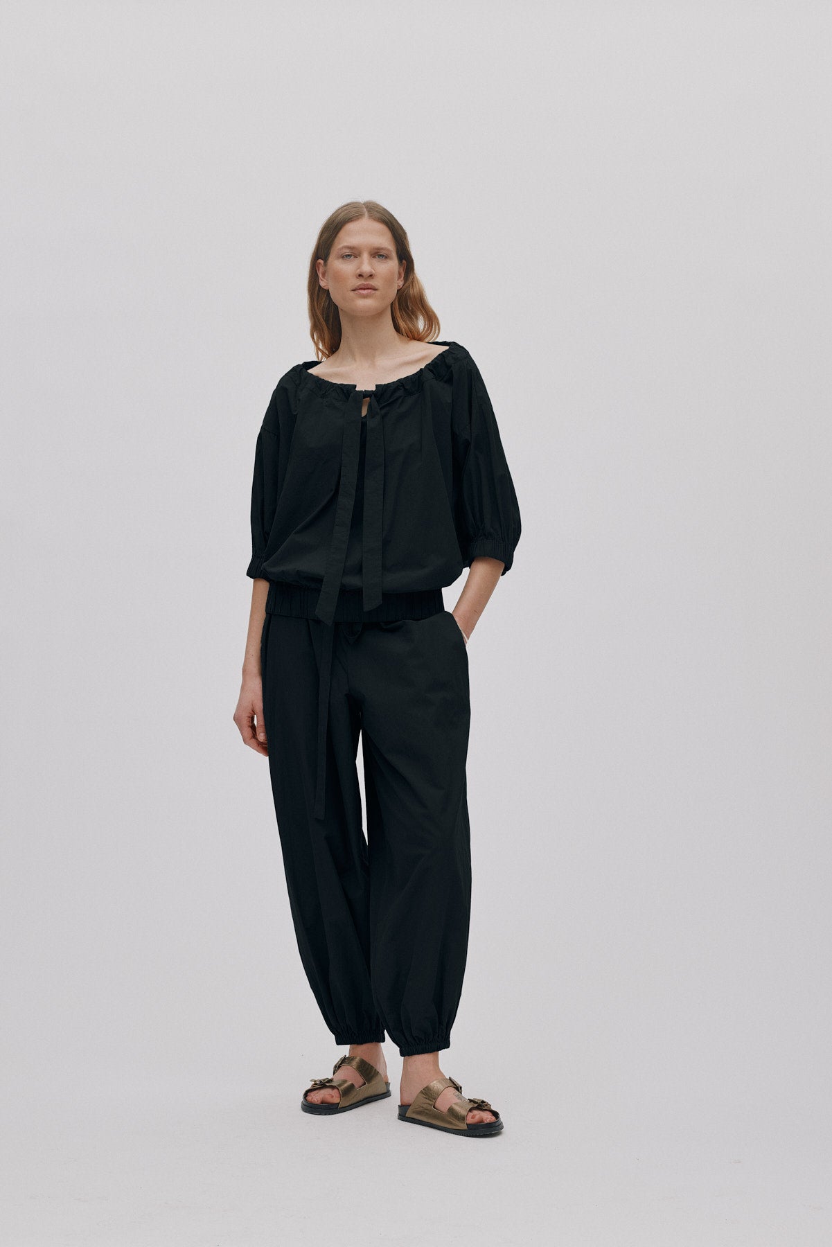 Ingefred - Poplin gathered top I Black Black XS/S 3 - Rabens Saloner - DK
