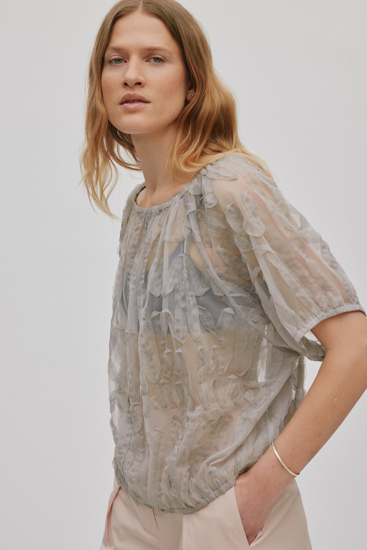 Delva - Splash netting elasticated top I Silver grey 2 - Rabens Saloner - DK