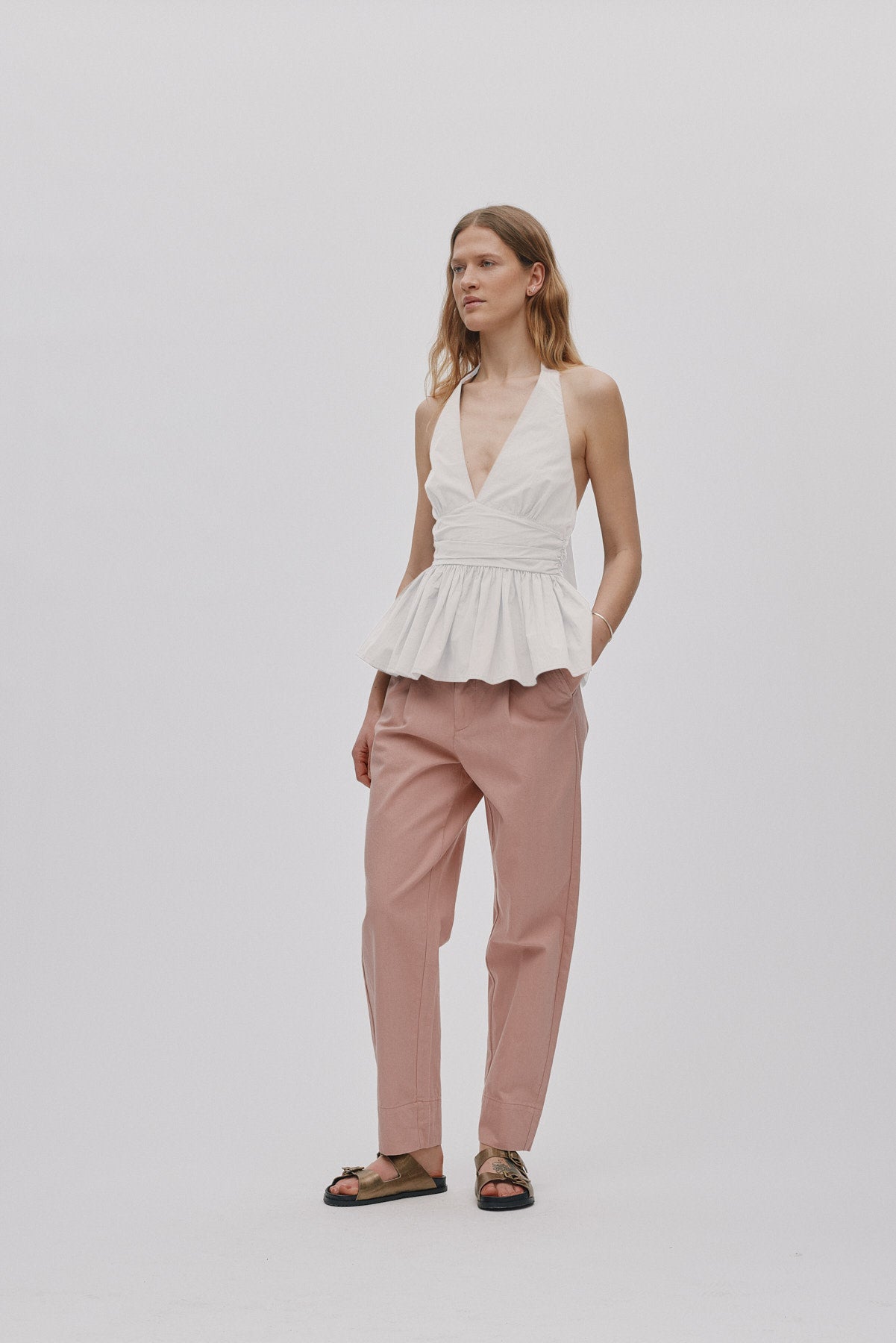 Raina - Texture canvas pleat pants I Soft rose 3 - Rabens Saloner - DK