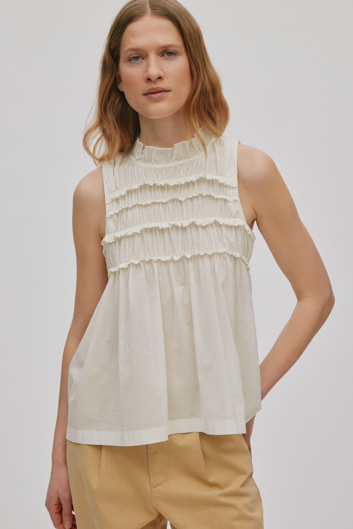 Pia - Voile frill halter top I Chalk 1 - Rabens Saloner - DK
