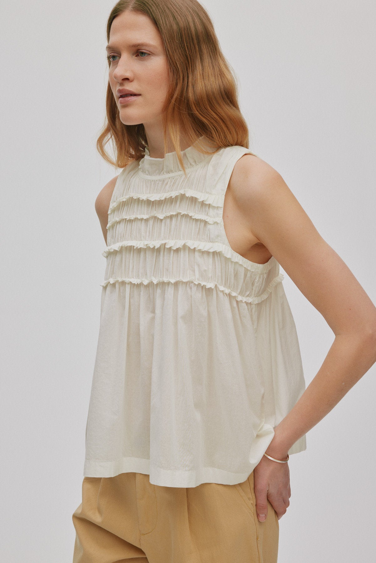 Pia - Voile frill halter top I Chalk 3 - Rabens Saloner - DK