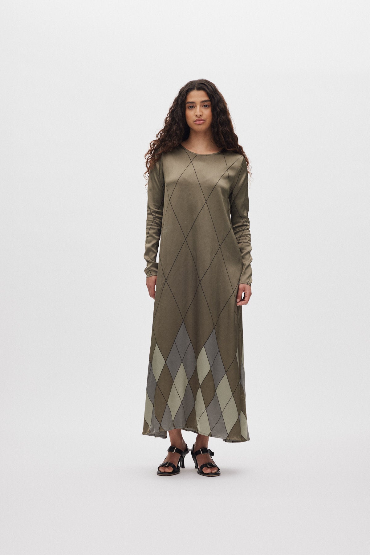Miv - Diamond print flare dress I Olive combo 1 - Rabens Saloner - DK