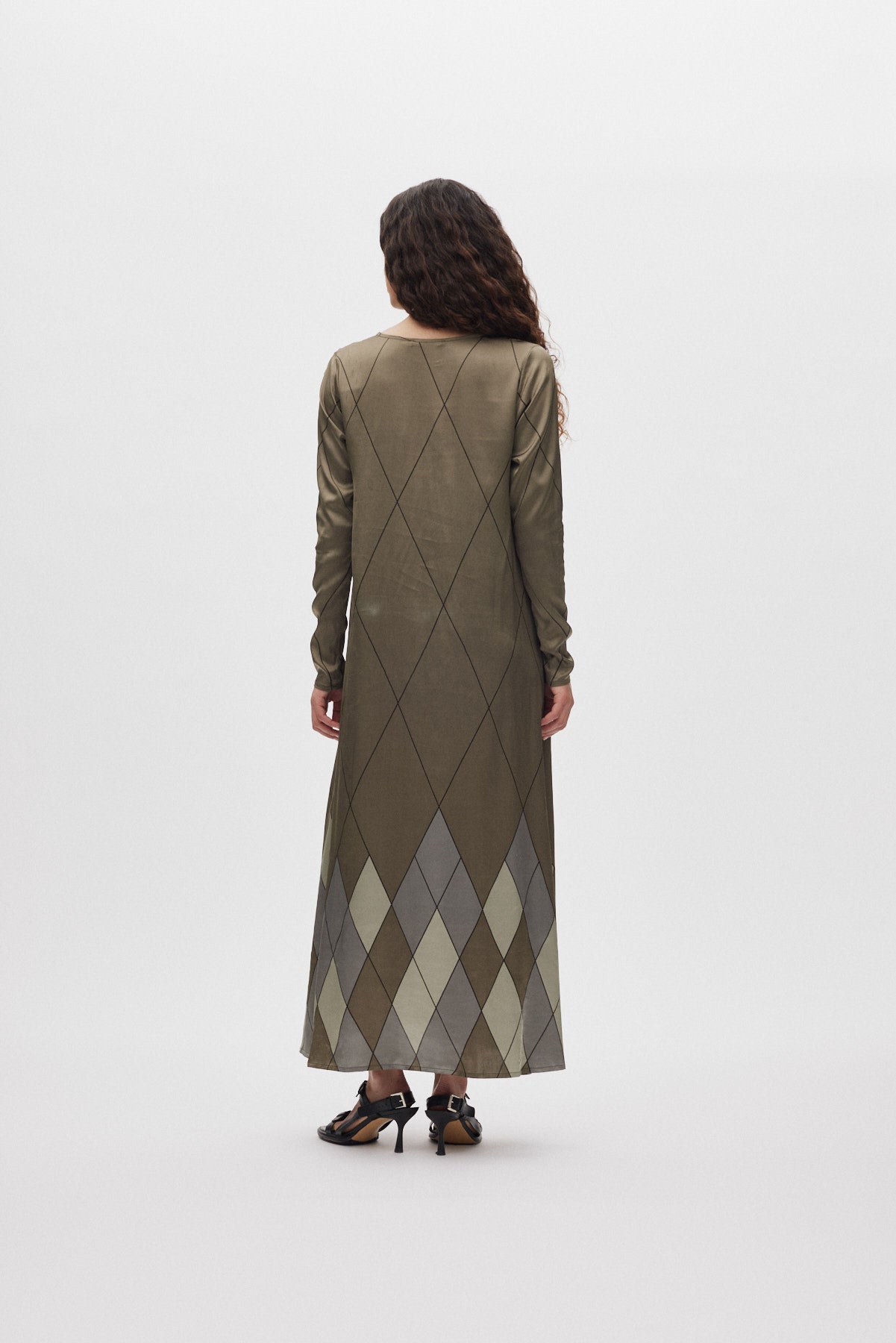 Miv - Diamond print flare dress I Olive combo 3 - Rabens Saloner - DK