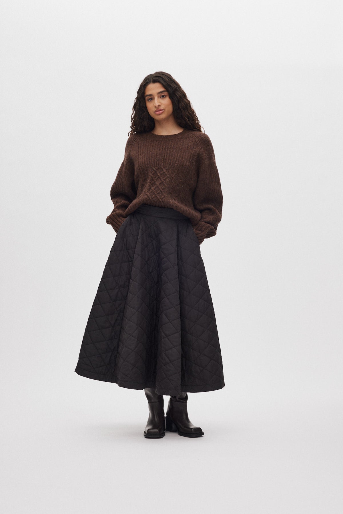 Baze - Patchwork knit cropped sweater I Brown 1 - Rabens Saloner - DK