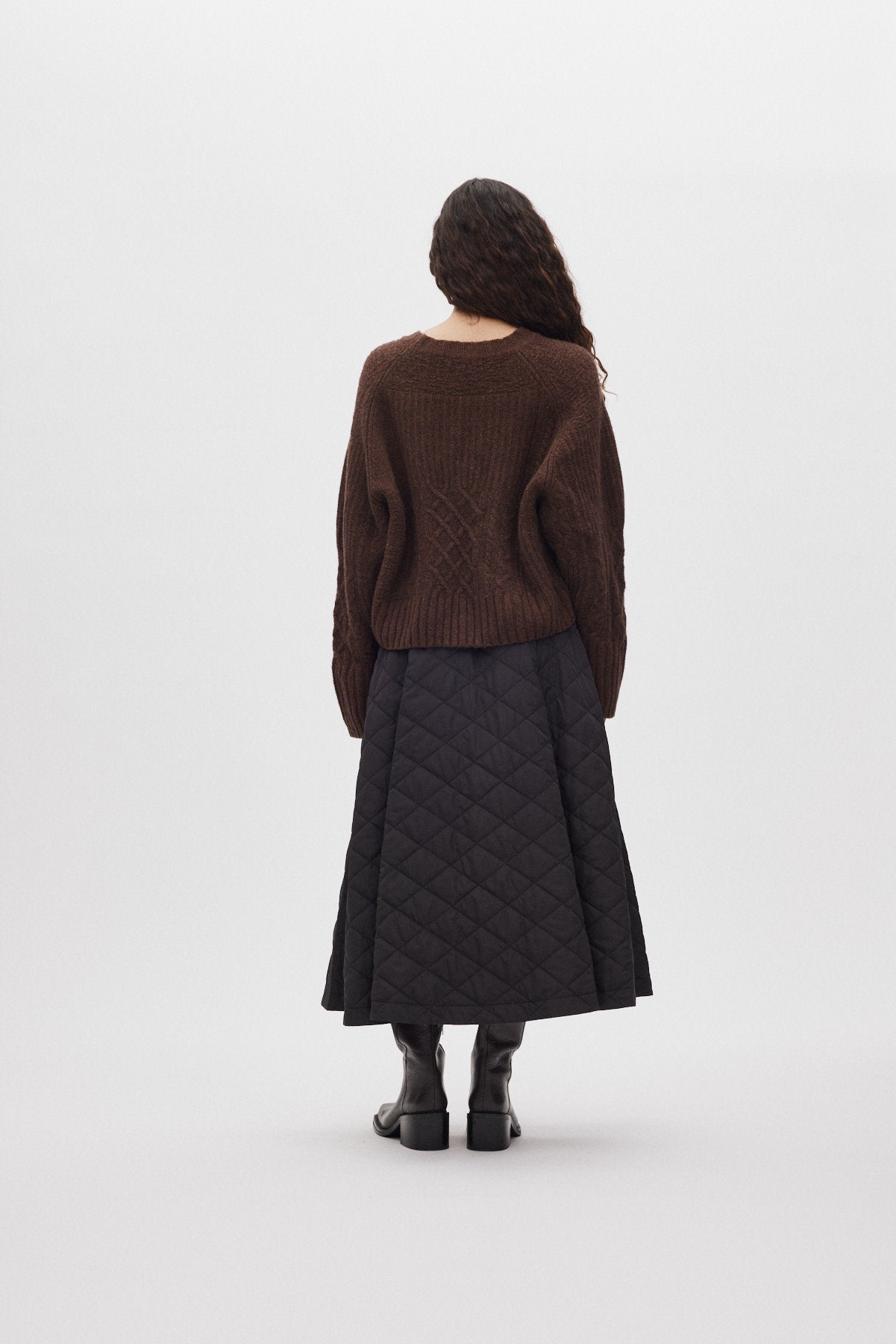 Baze - Patchwork knit cropped sweater I Brown 3 - Rabens Saloner - DK