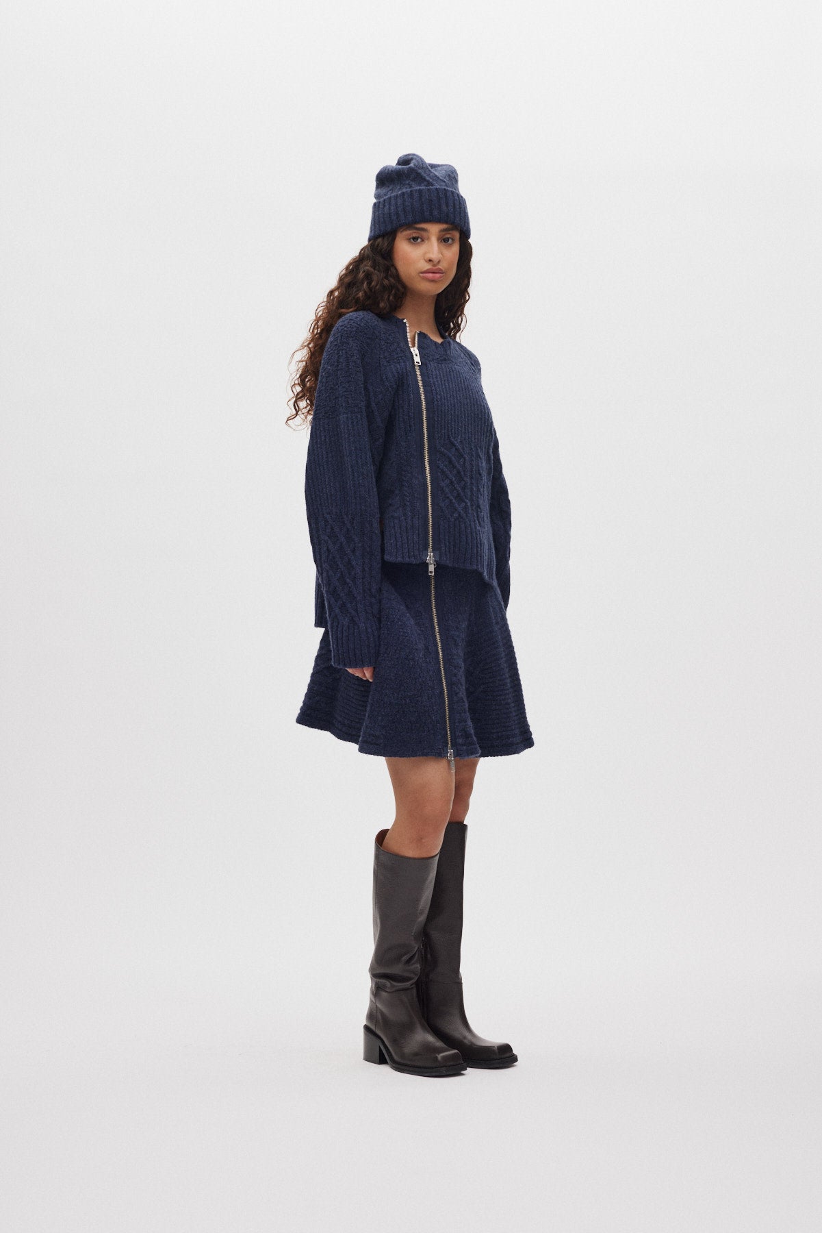 Luka - Patchwork knit cardigan I Indigo 1 - Rabens Saloner - DK