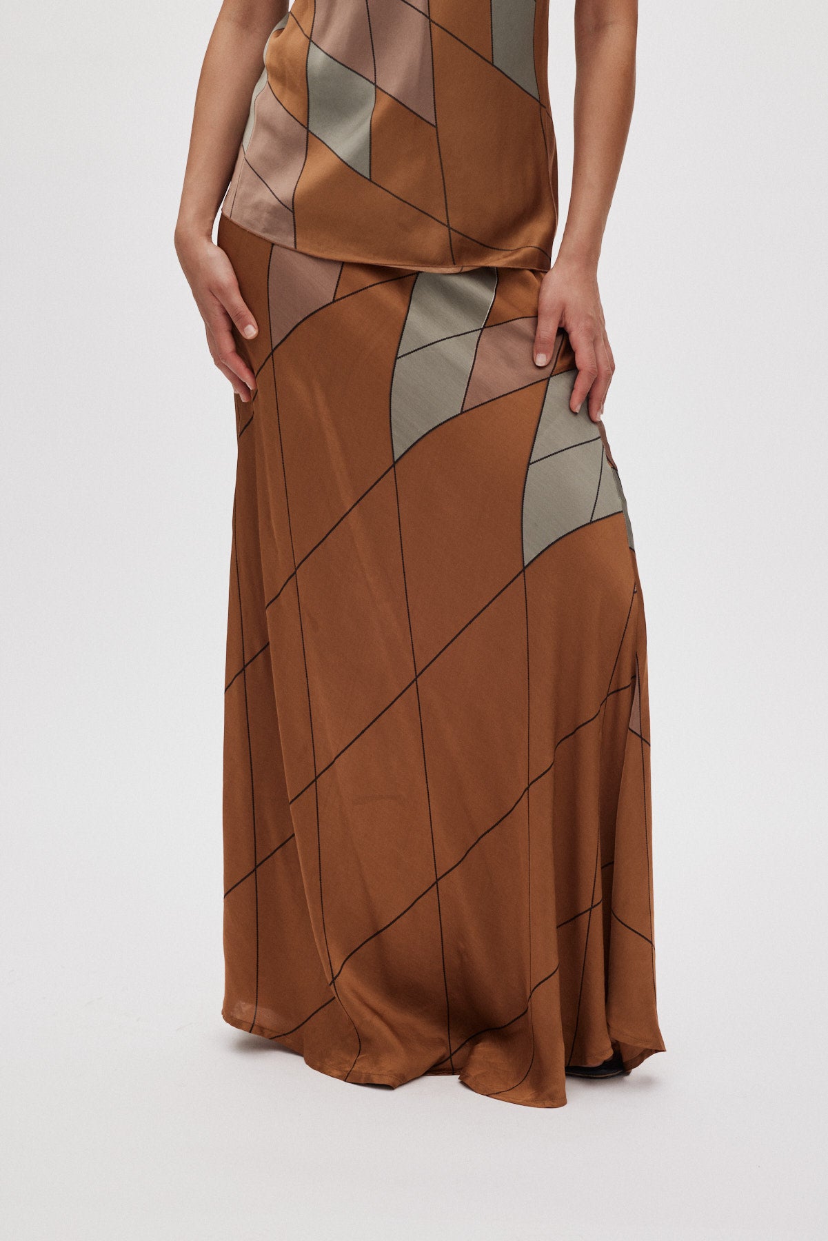 Mumle - Diamond print bias skirt I Rust combo 2 - Rabens Saloner - DK