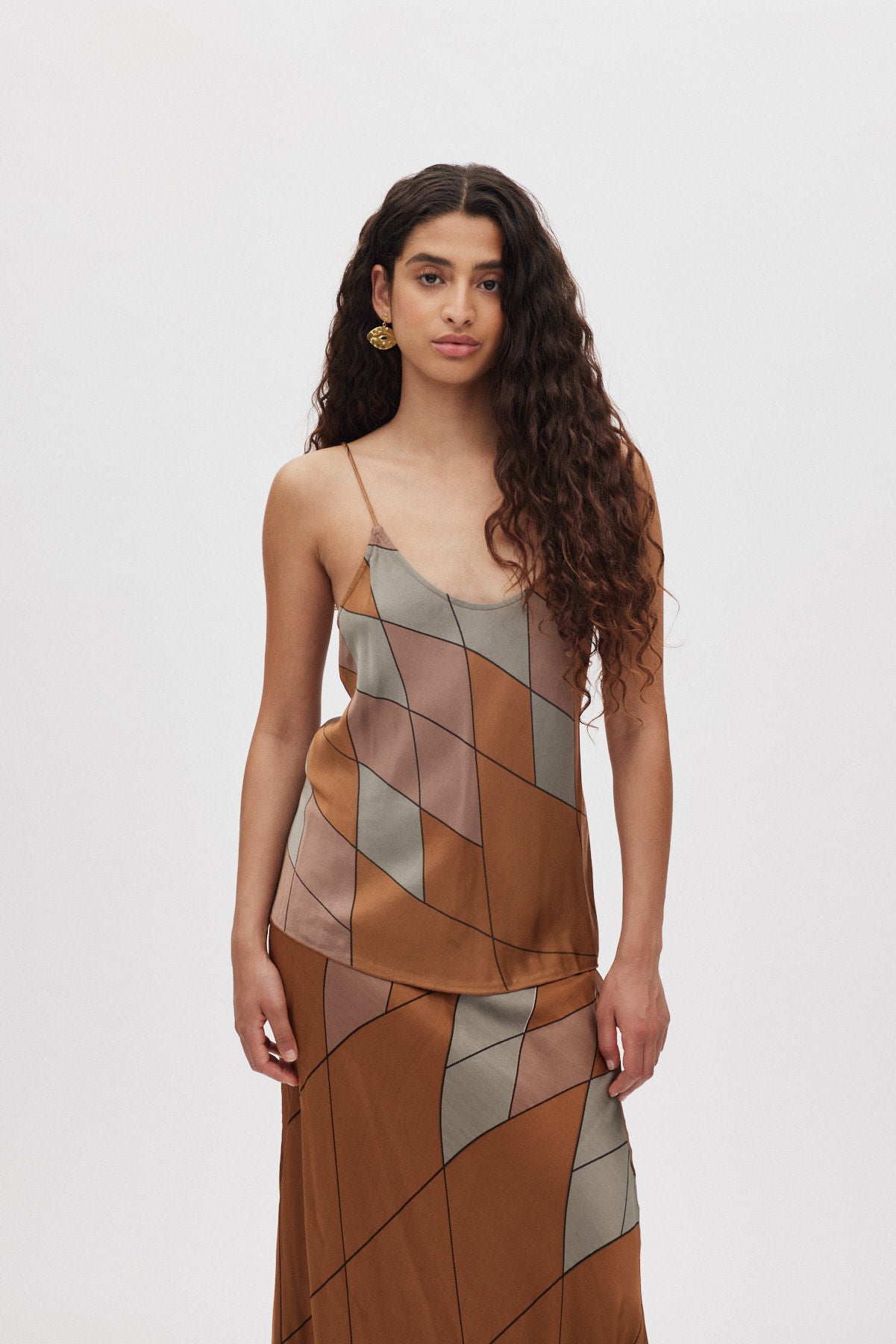 Lise - Diamond print bias camisole I Rust combo 1 - Rabens Saloner - DK