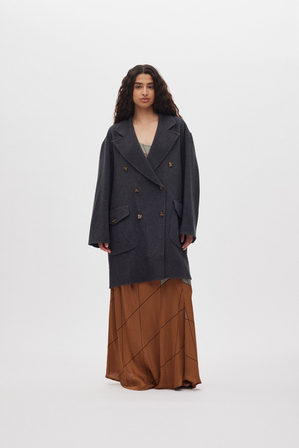 Leanna - Double felt wool coat I Dark grey melange 1 - Rabens Saloner - DK