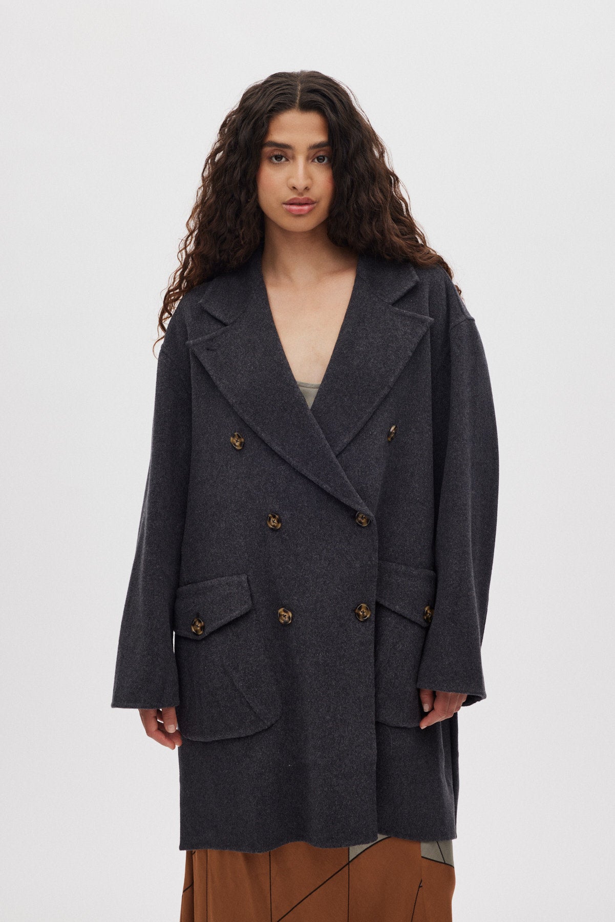 Leanna - Double felt wool coat I Dark grey melange 2 - Rabens Saloner - DK