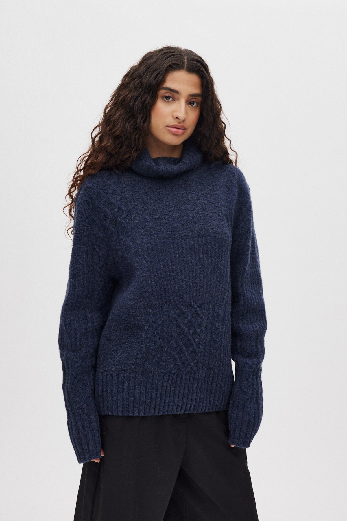 Anli - Patchwork knit sweater I Indigo 2 - Rabens Saloner - DK