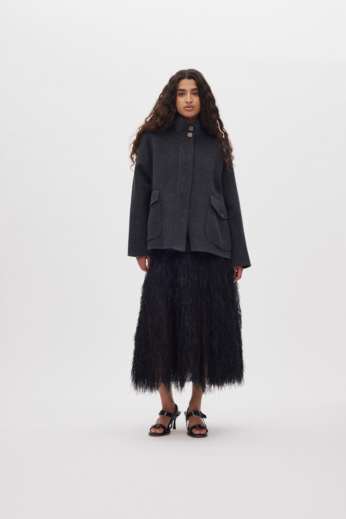 Hillevi - Double felt wool jacket I Dark grey melange 1 - Rabens Saloner - DK