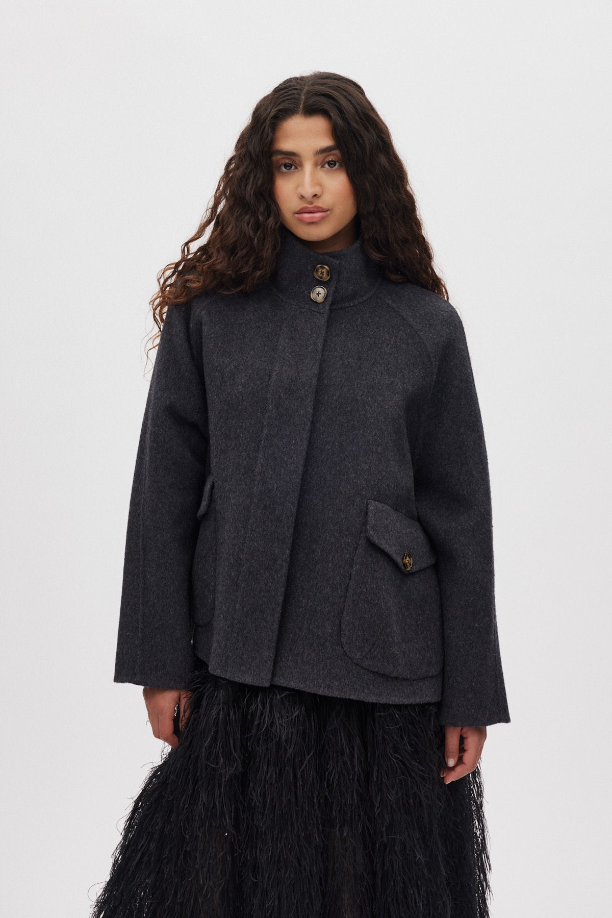 Hillevi - Double felt wool jacket I Dark grey melange 2 - Rabens Saloner - DK