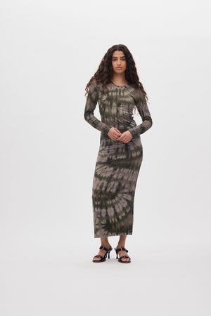Simi - Lava long jersey dress I Grey green combo Grey green combo XS 1 - Rabens Saloner - DK