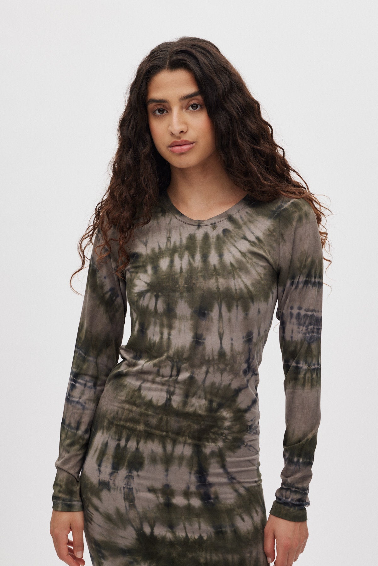Simi - Lava long jersey dress I Grey green combo 2 - Rabens Saloner - DK