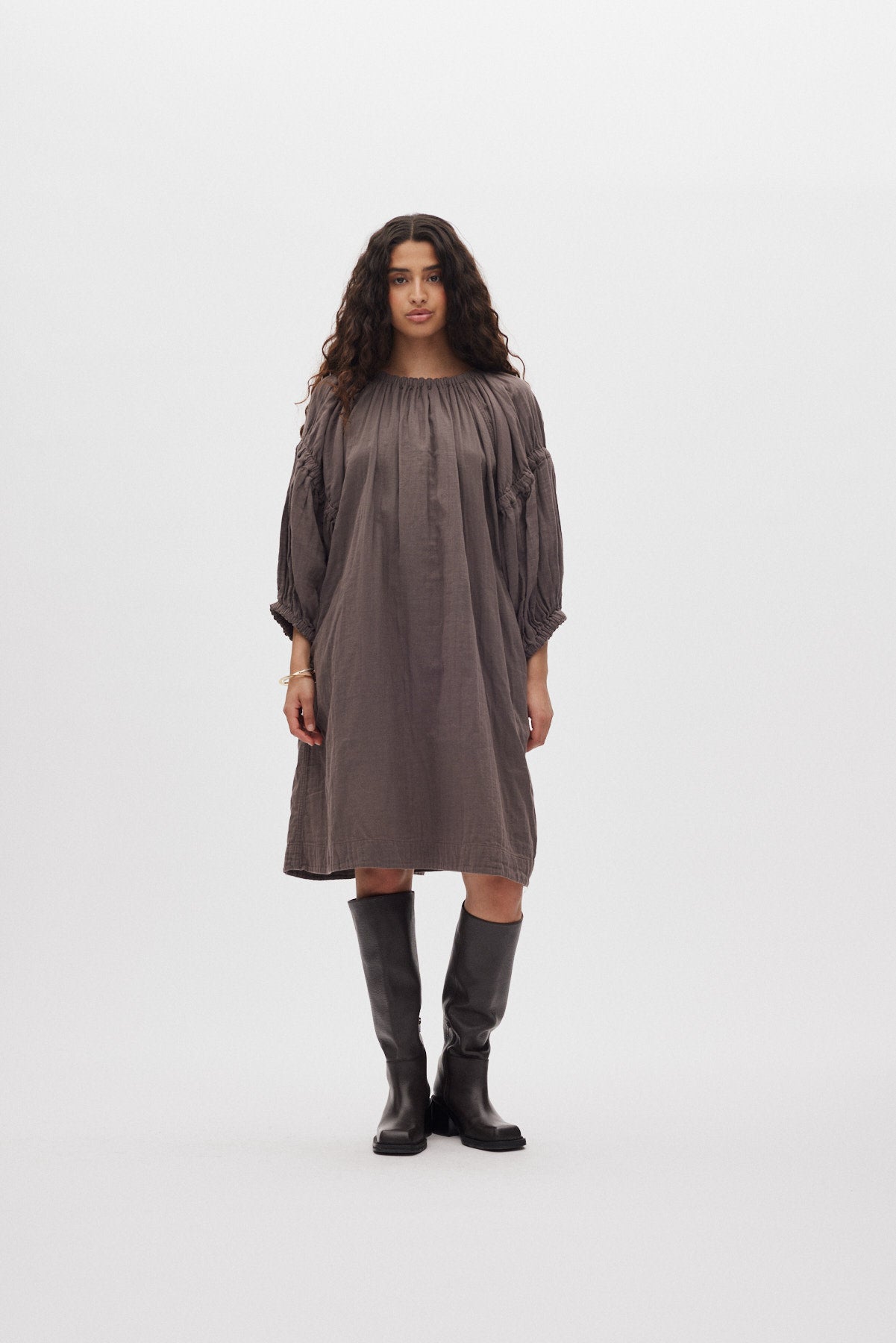 Mabel - Cotton double elasticated dress I Brown 1 - Rabens Saloner - DK