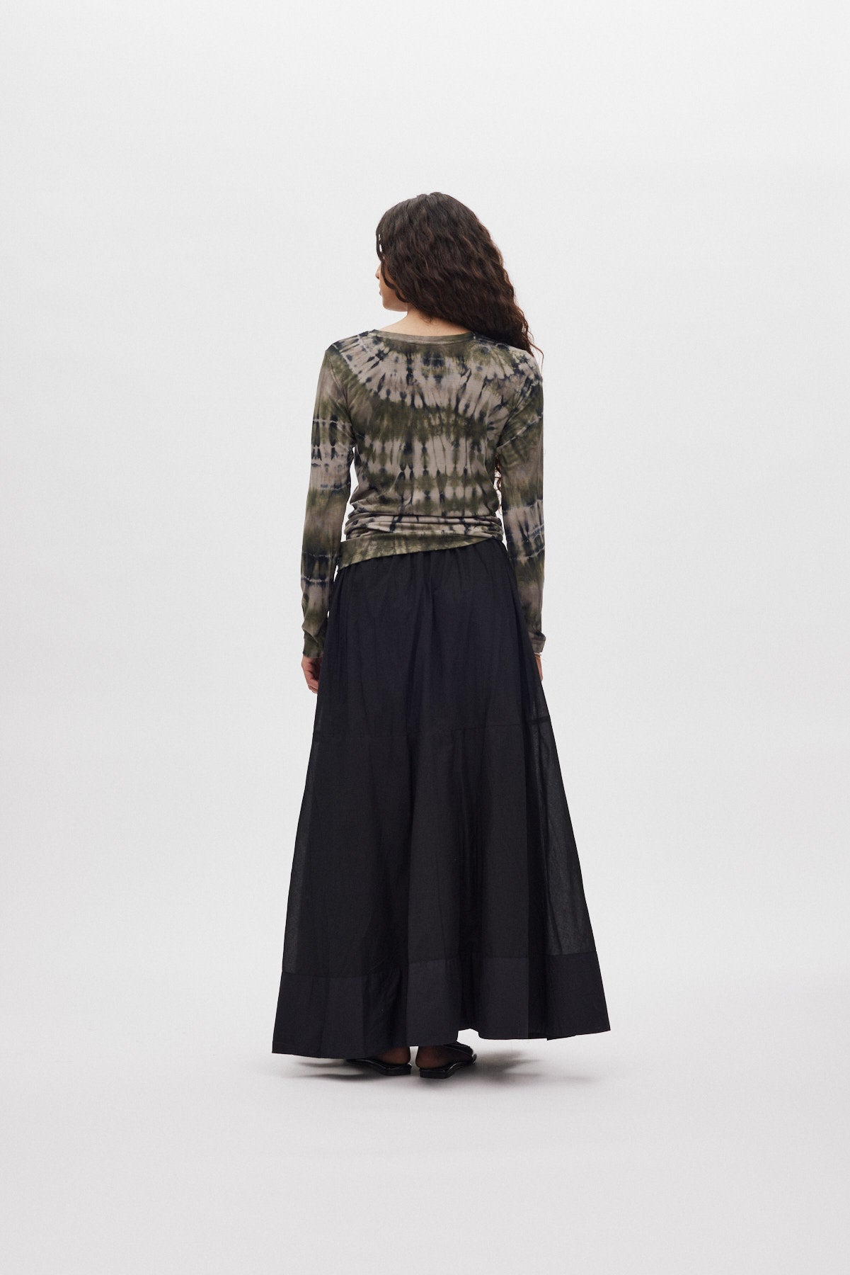 Dema - Poplin full layered skirt I Black 3 - Rabens Saloner - DK
