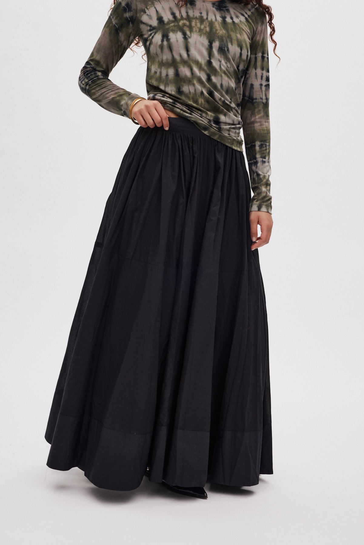 Dema - Poplin full layered skirt I Black 2 - Rabens Saloner - DK