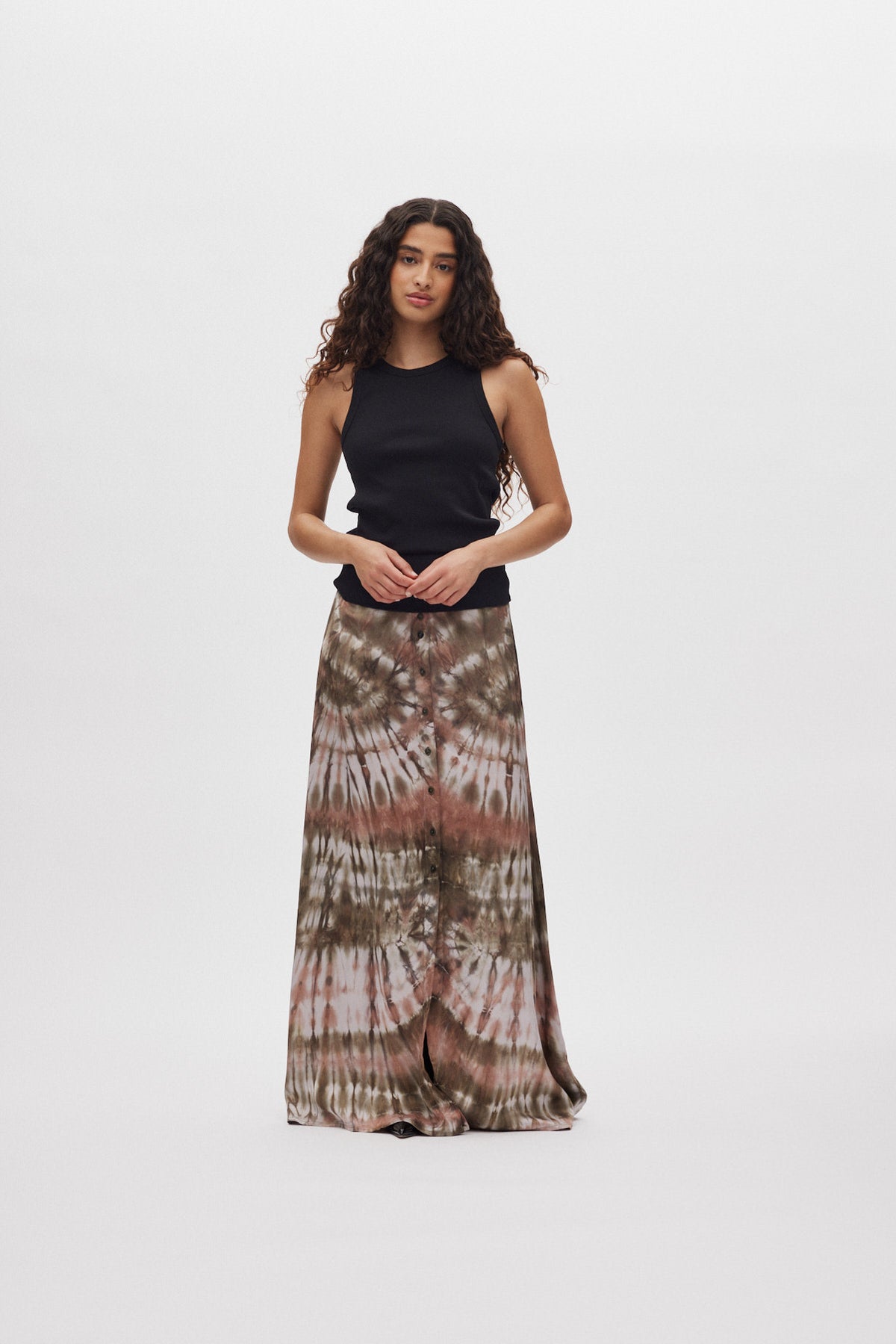 Henriette - Lava print button skirt I Rust combo 1 - Rabens Saloner - DK