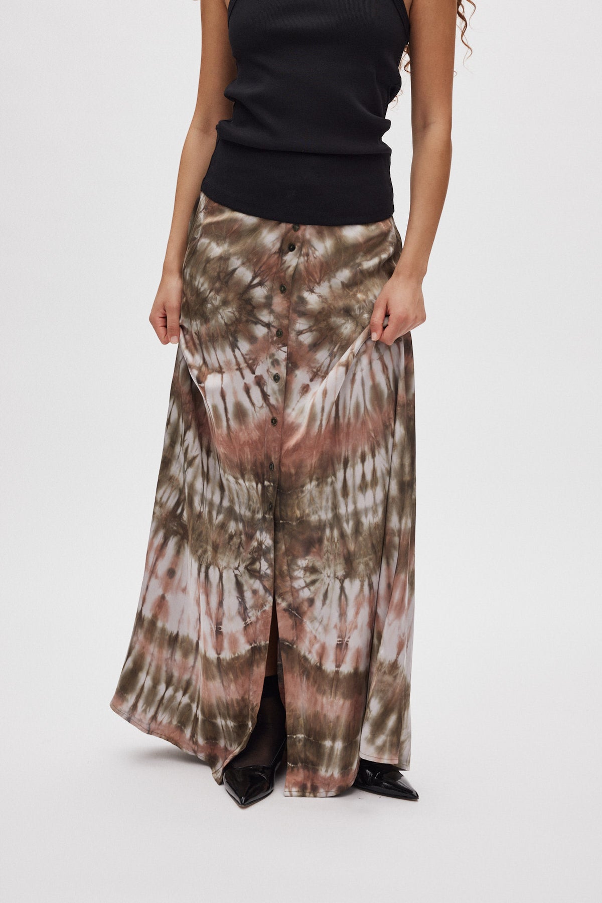 Henriette - Lava print button skirt I Rust combo 2 - Rabens Saloner - DK