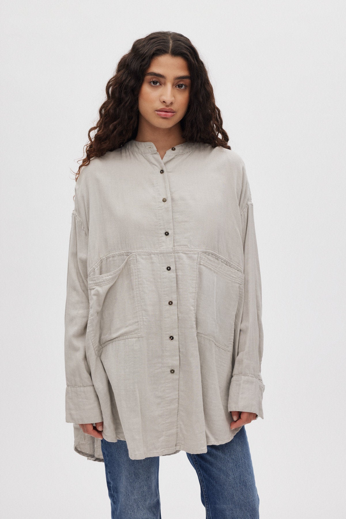 Sonja - Cotton double oversized shirt I Cement 2 - Rabens Saloner - DK