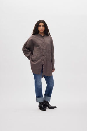 Sonja - Cotton double oversized shirt I Brown Brown XS/S 1 - Rabens Saloner - DK