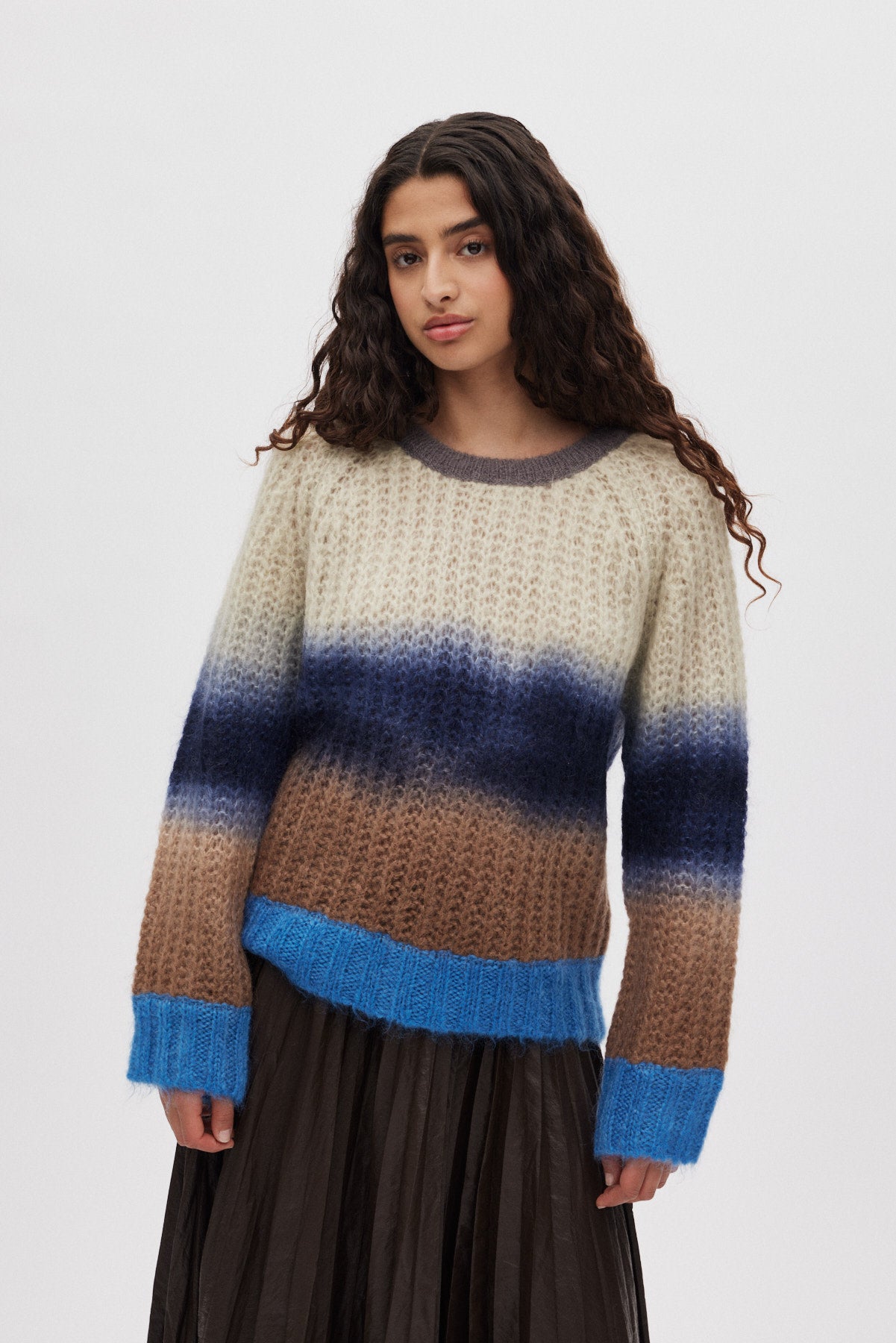 Jasmin - Faded knit boxy sweater I Blue combo 2 - Rabens Saloner - DK