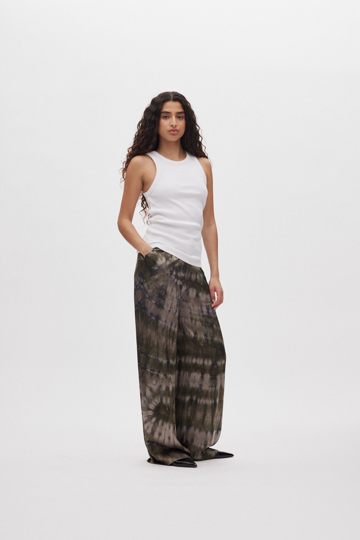 Briana - Lava pleat wide pants I Grey green combo Grey green combo XS 1 - Rabens Saloner - DK