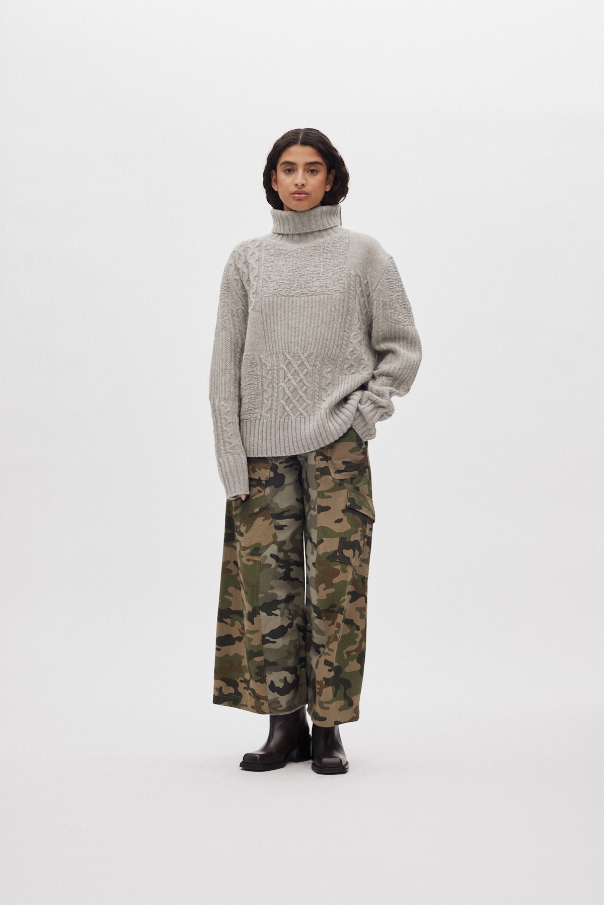 Anli - Patchwork knit sweater I Light grey melange 1 - Rabens Saloner - DK