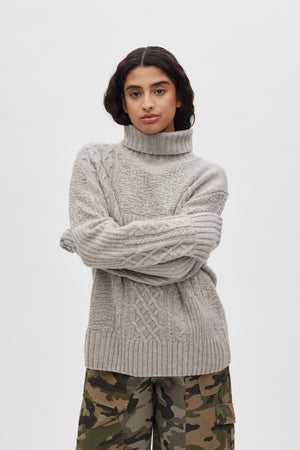 Anli - Patchwork knit sweater I Light grey melange 2 - Rabens Saloner - DK