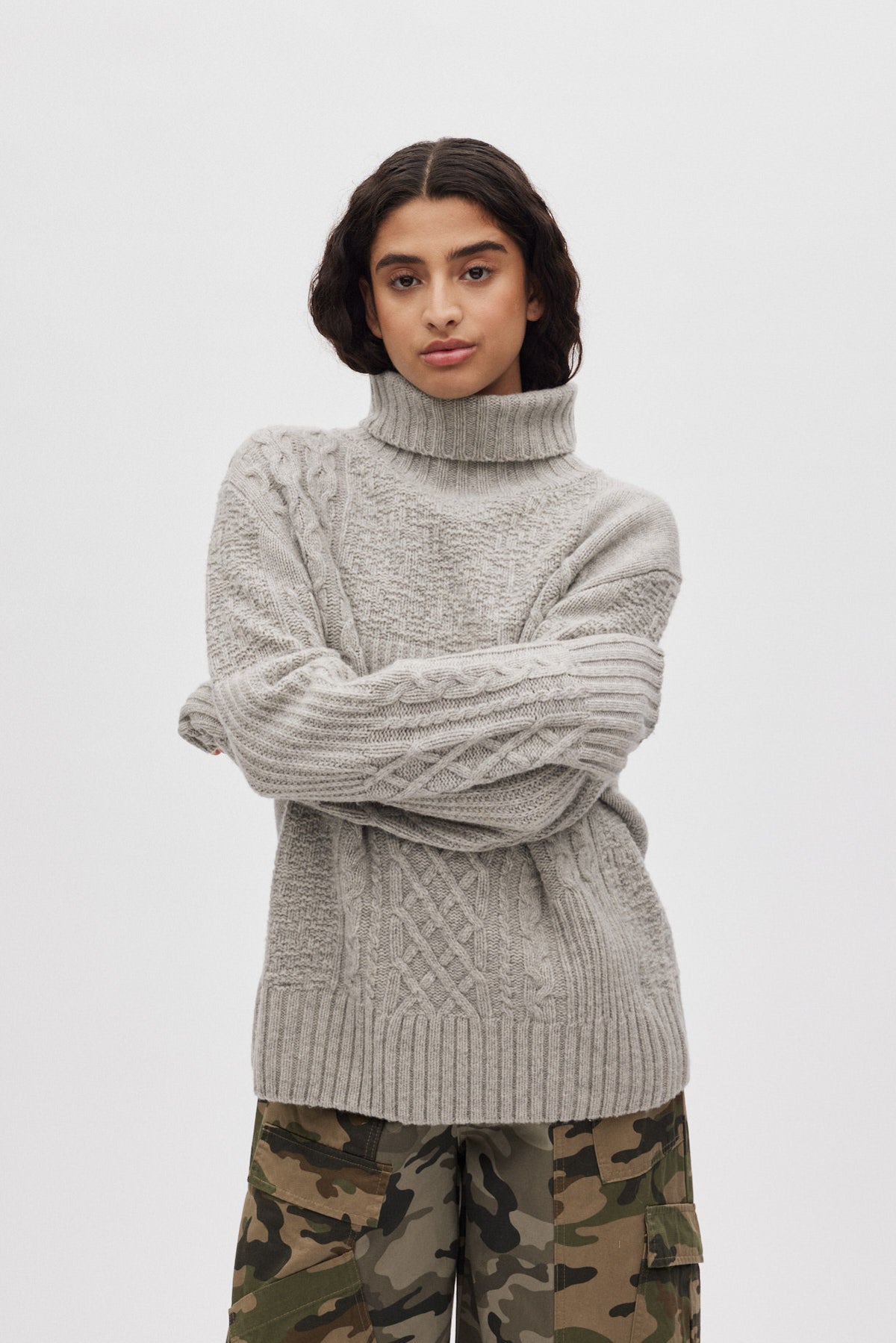 Anli - Patchwork knit sweater I Light grey melange 2 - Rabens Saloner - DK