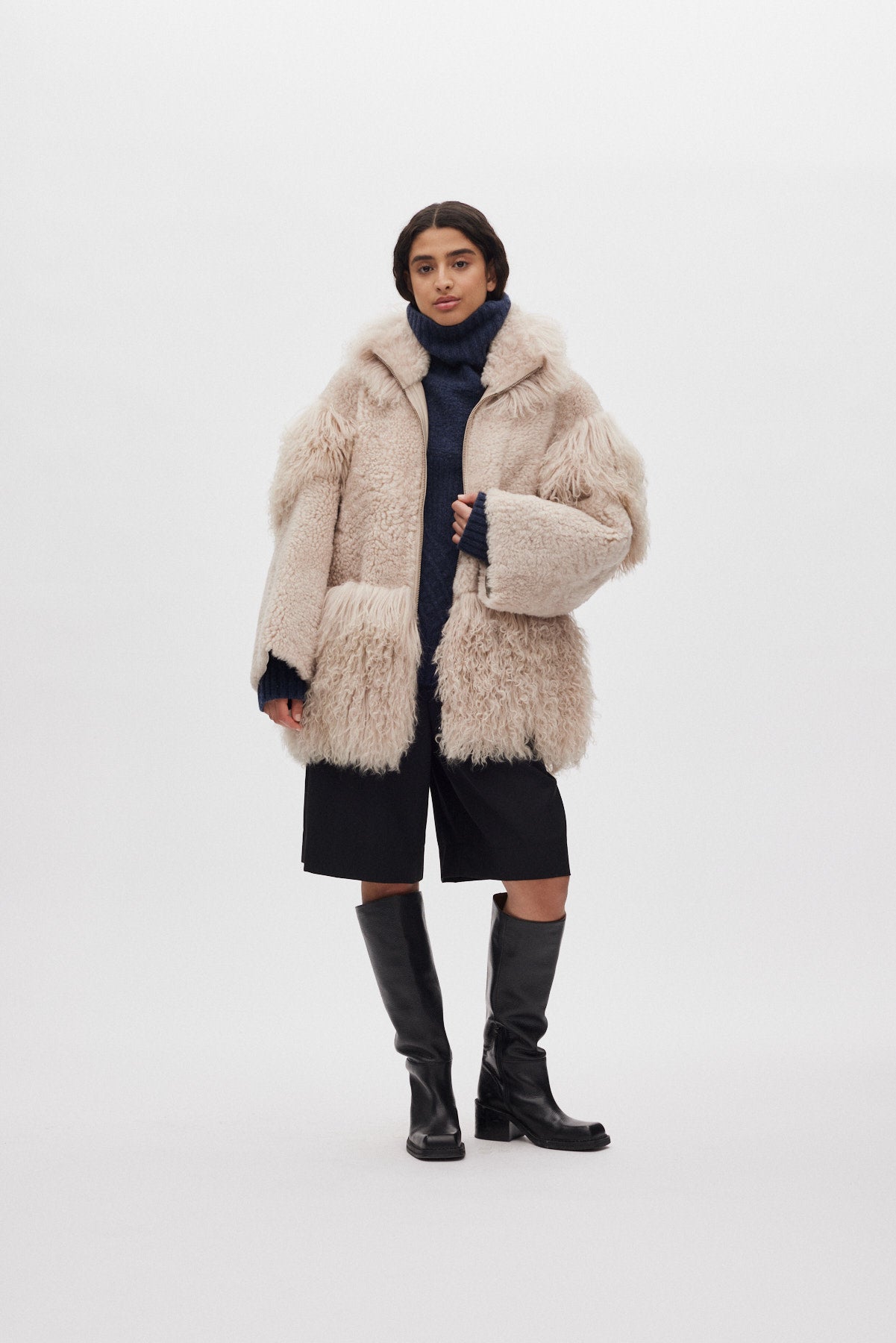 Stacia - Duo shearling jacket I Chalk 1 - Rabens Saloner - DK
