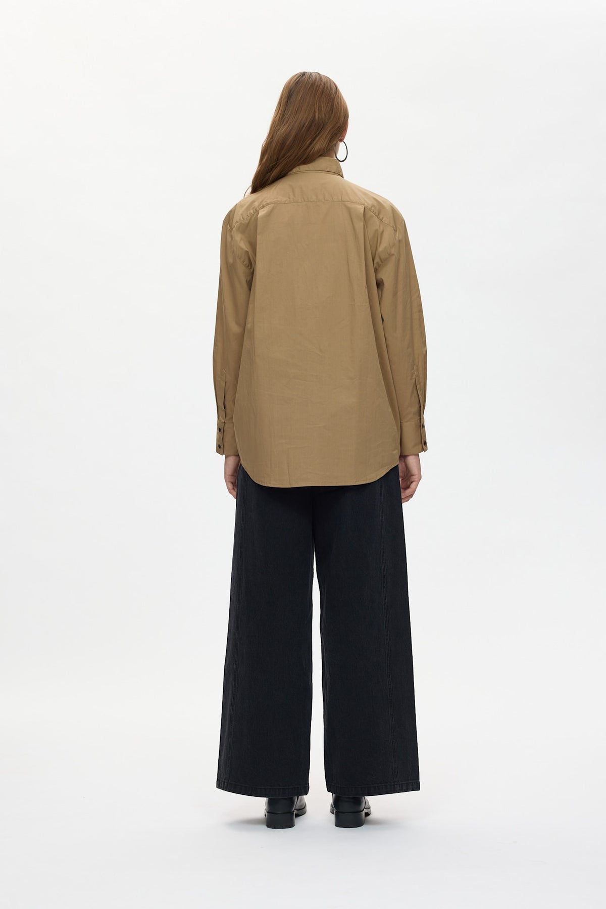Dim - Poplin front frill shirt I Havanna brown 3 - Rabens Saloner - DK