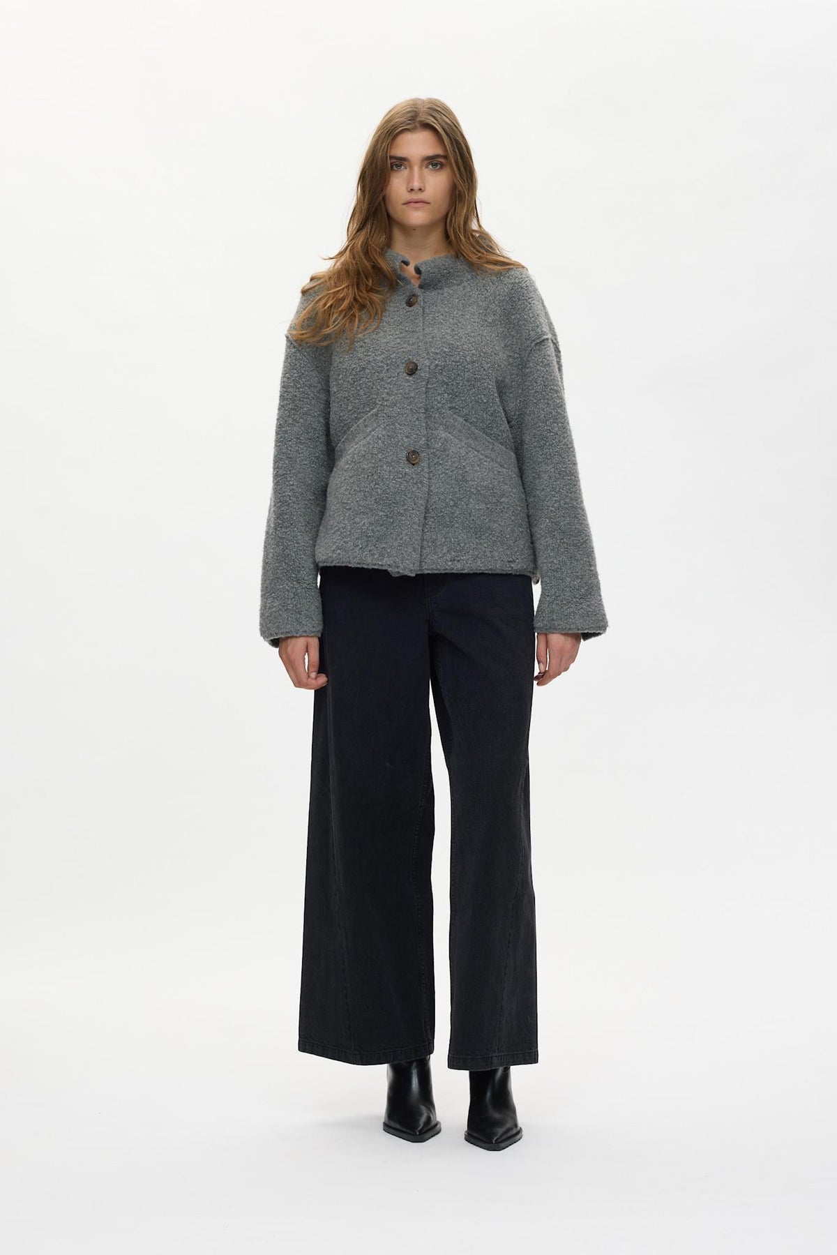 Emel - Sheep knit reverse jacket I Grey melange 1 - Rabens Saloner - DK
