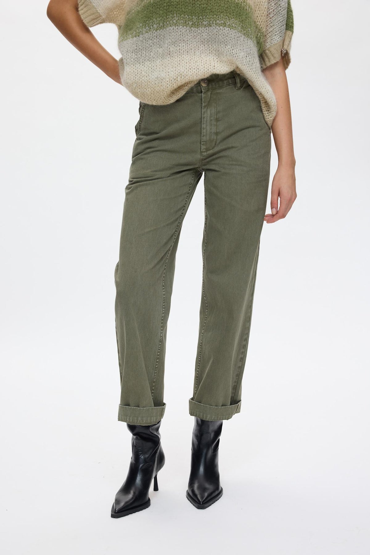 Sabina - Canvas pants I Washed sage 2 - Rabens Saloner - DK