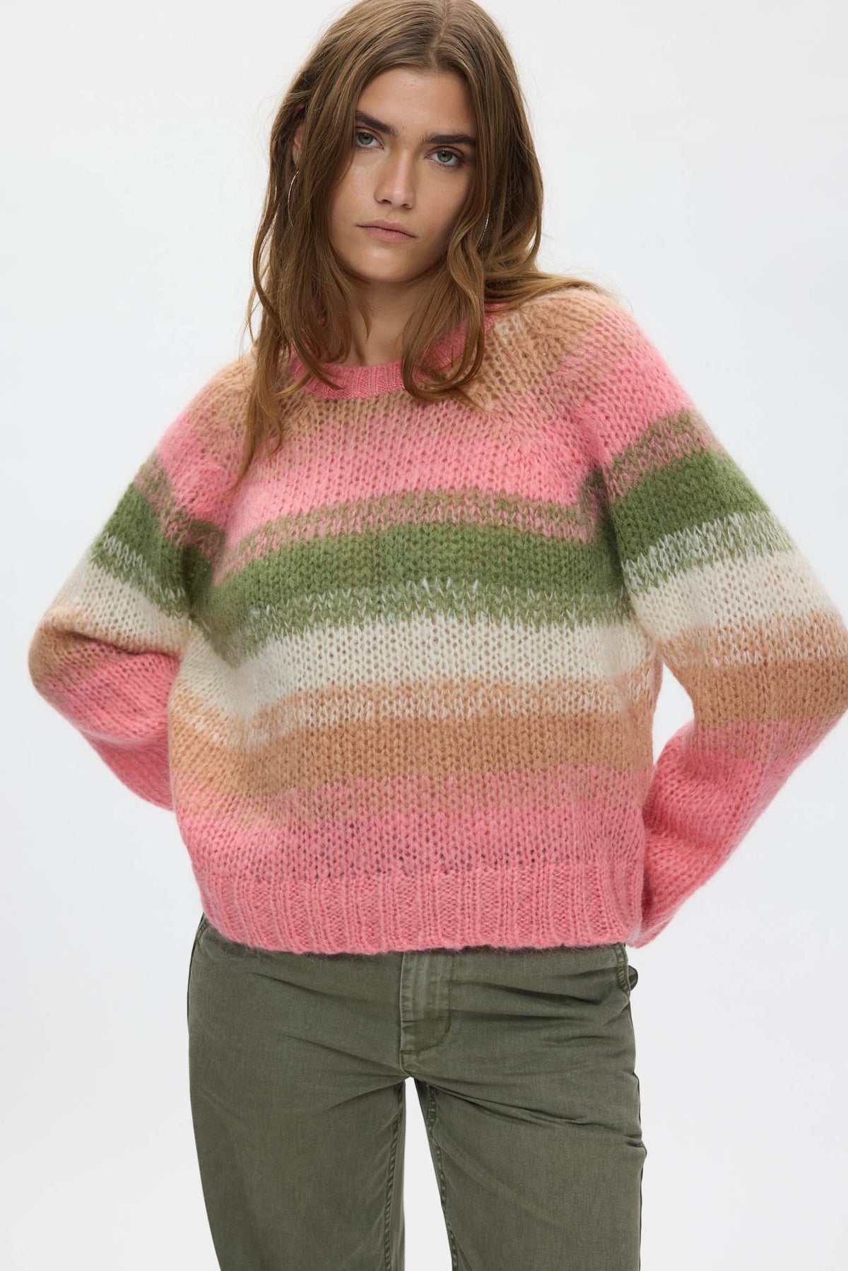Jasmin - Blurred yarn boxy sweater I Pink combo 2 - Rabens Saloner - DK
