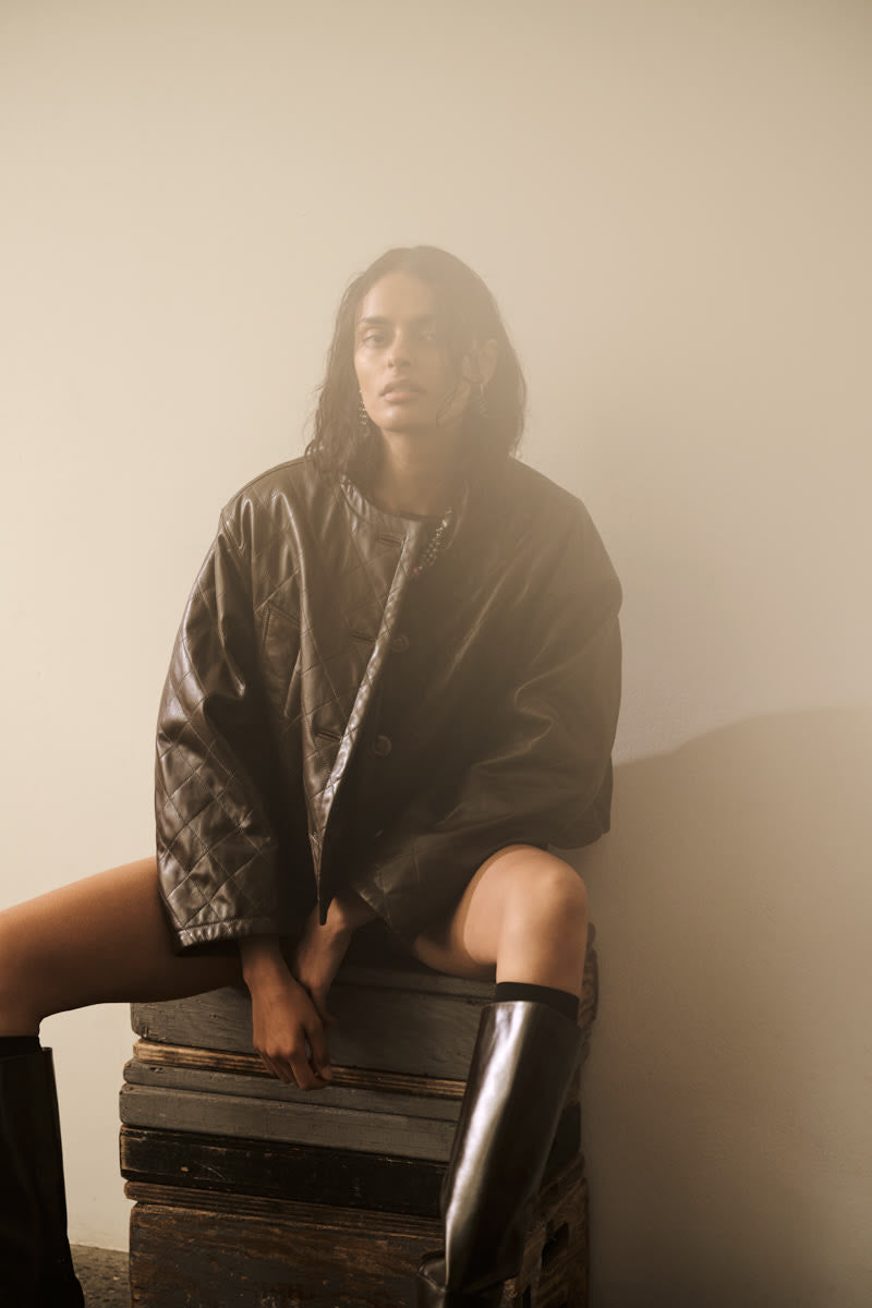 Berra - Quilted leather jacket I Olive 11 - Rabens Saloner - DK