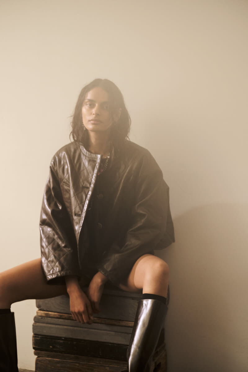 Berra - Quilted leather jacket I Olive 12 - Rabens Saloner - DK