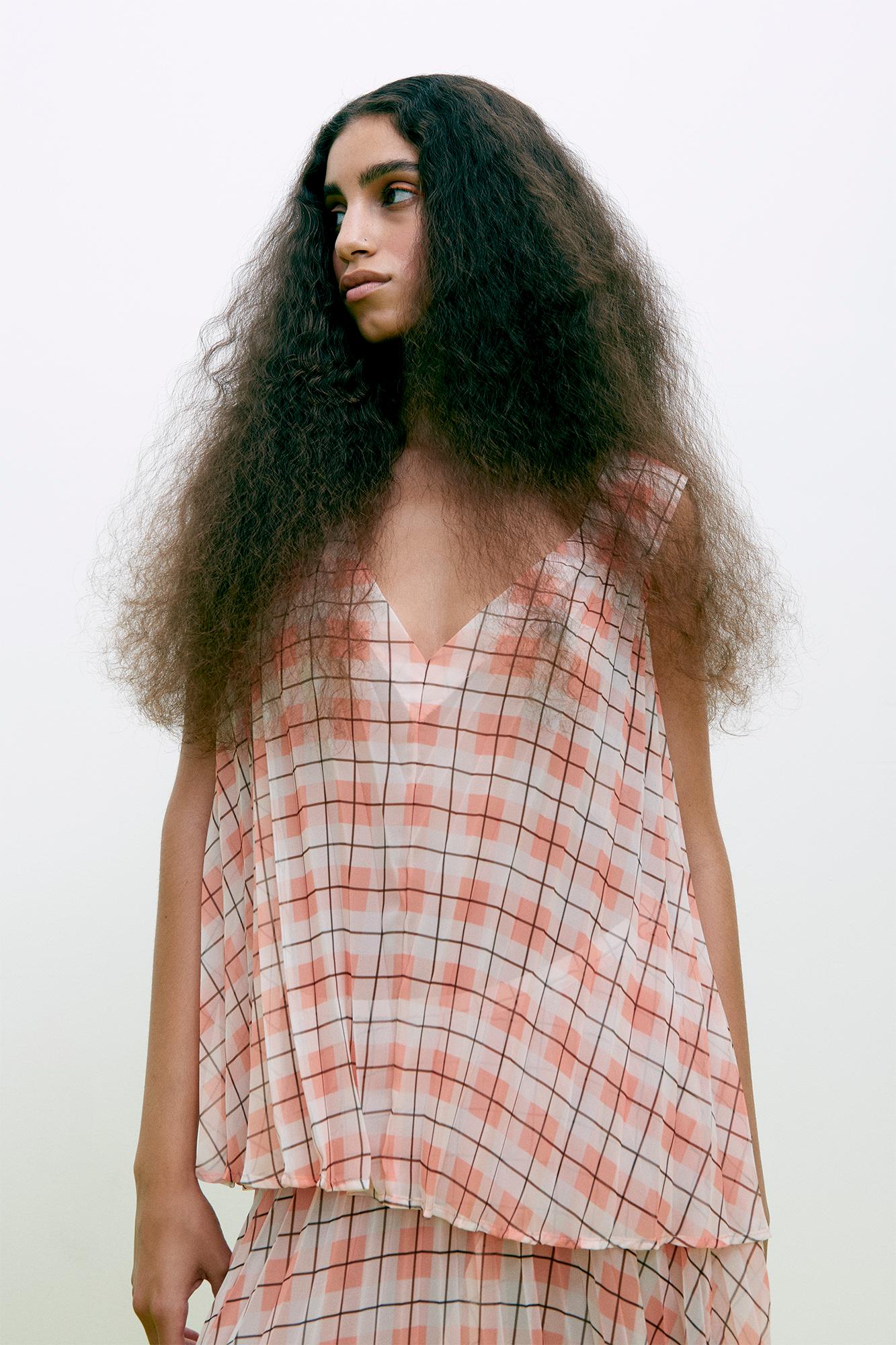 Sage - Transparent check top I Mandarin pleat 7 - Rabens Saloner - DK