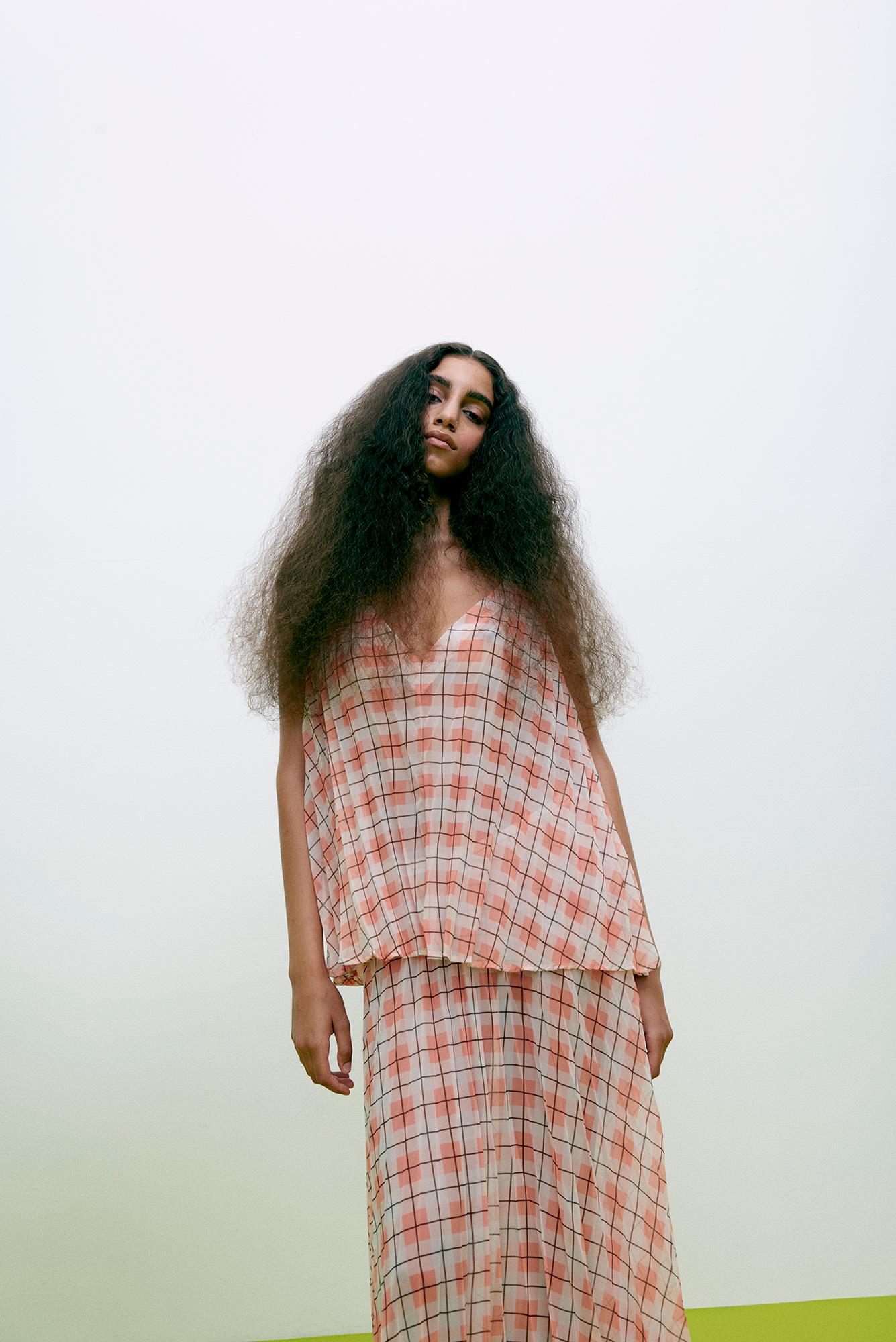 Saki - Transparent check skirt I Mandarin pleat 6 - Rabens Saloner - DK