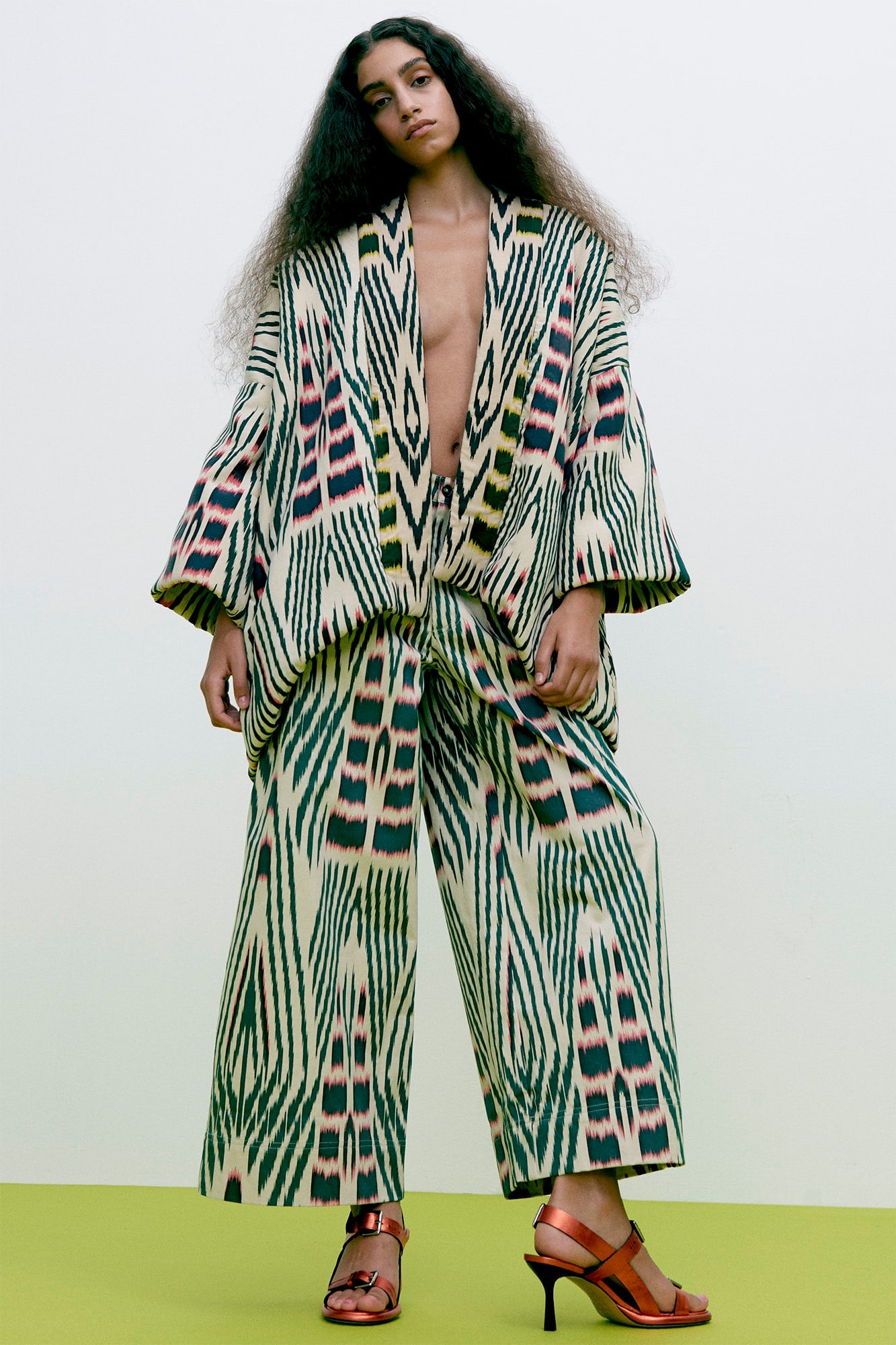 Abba - Ikat combo padded kimono I Forest pink sand & citrus combo 7 - Rabens Saloner - DK