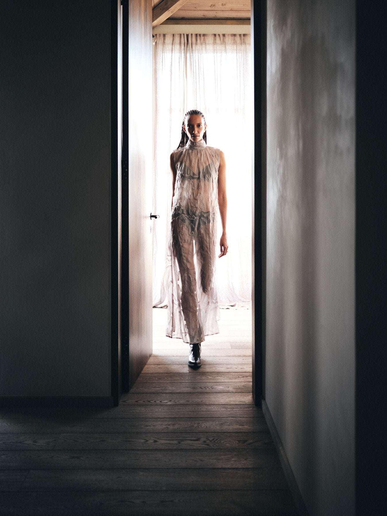 Allison - Splash netting long dress I Silver grey 9 - Rabens Saloner - DK
