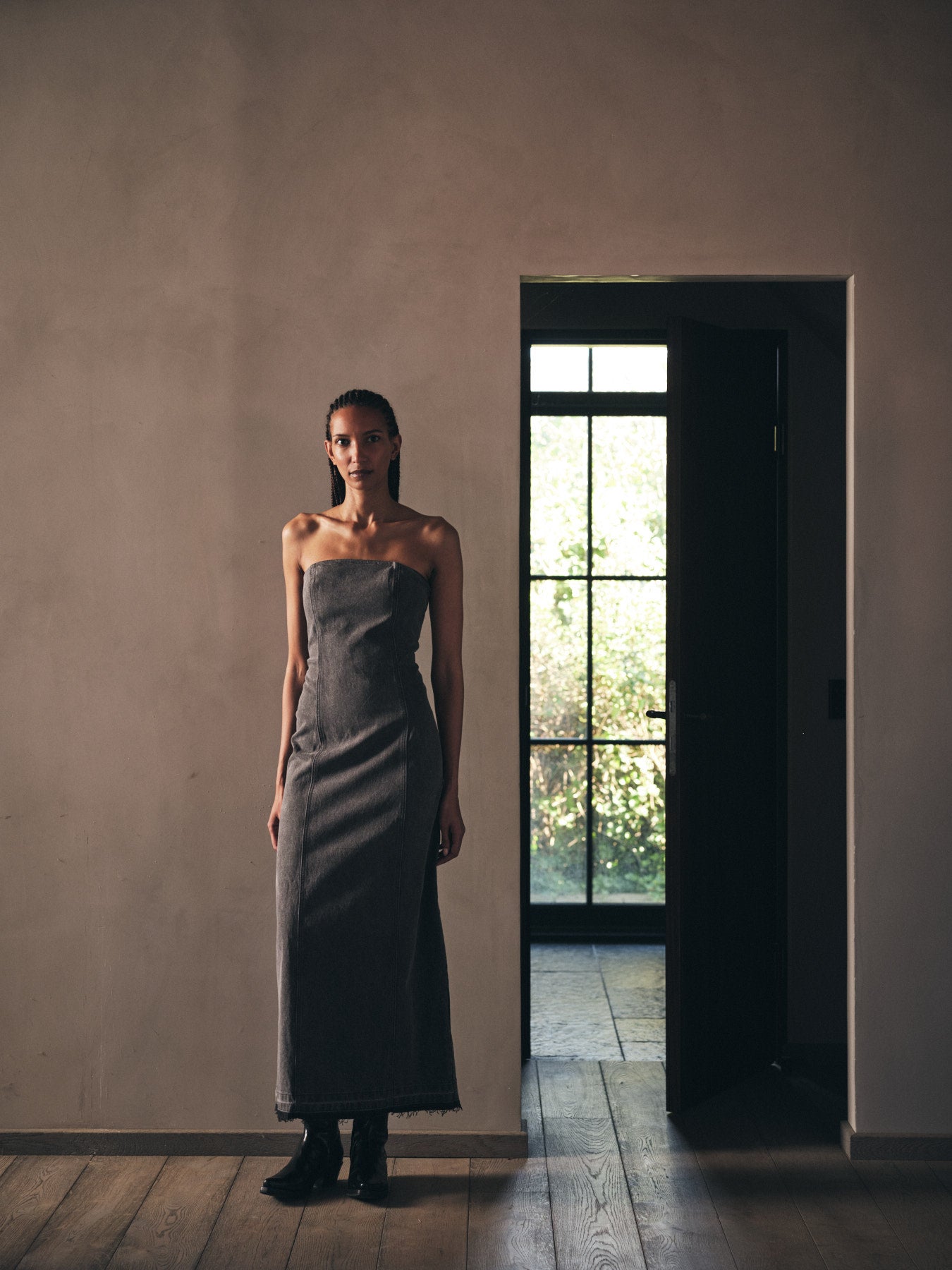 Anizette - Grey denim fitted dress I Washed grey 9 - Rabens Saloner - DK