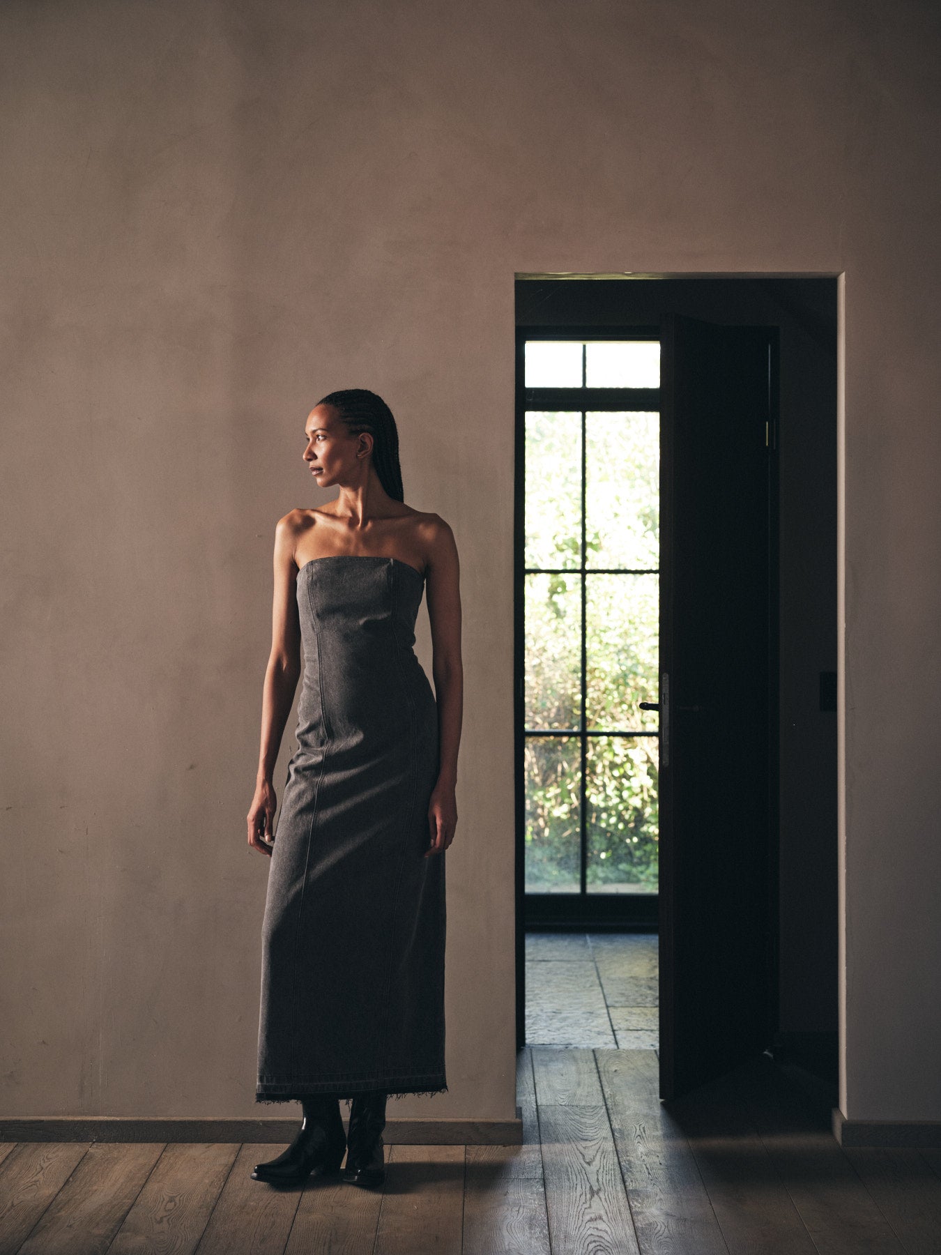 Anizette - Grey denim fitted dress I Washed grey 7 - Rabens Saloner - DK