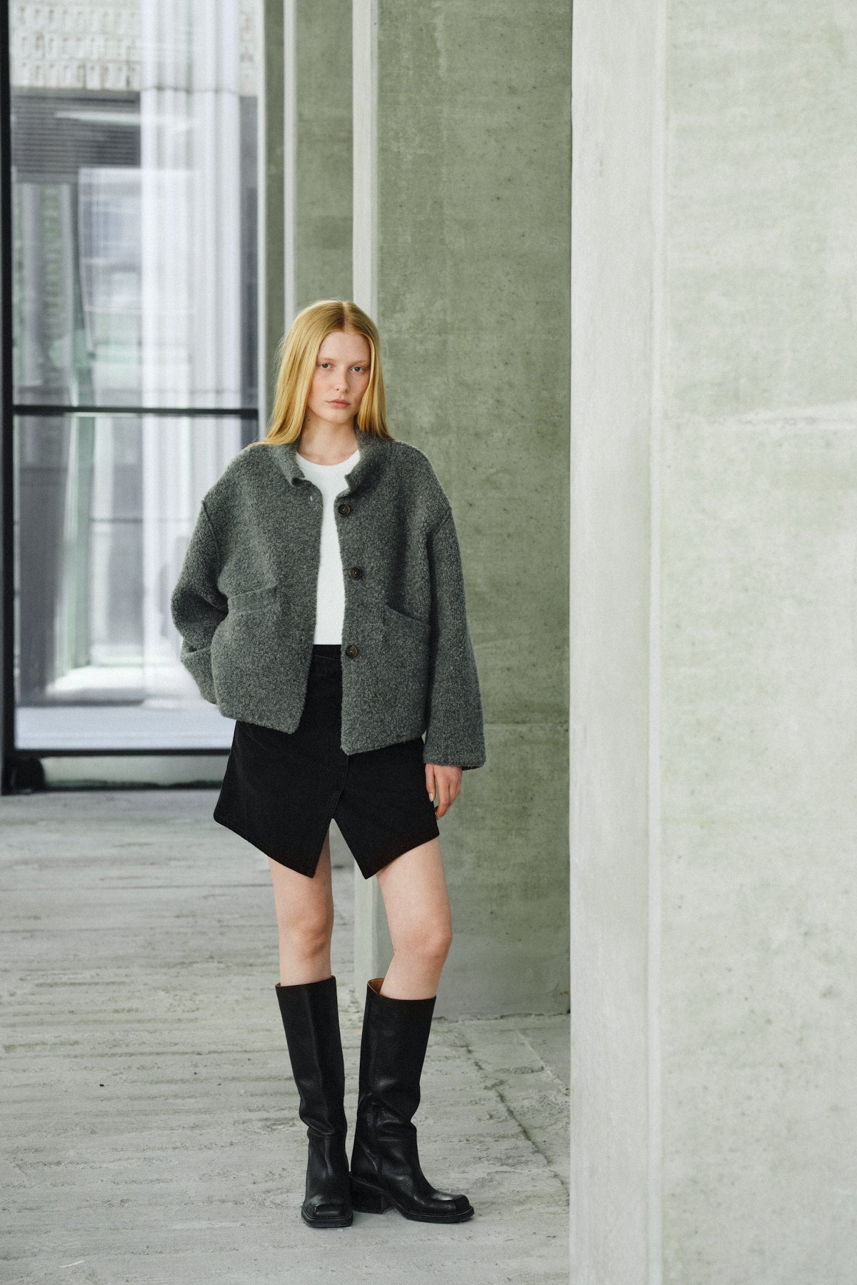 Emel - Sheep knit reverse jacket I Grey melange Grey melange XS 7 - Rabens Saloner - DK