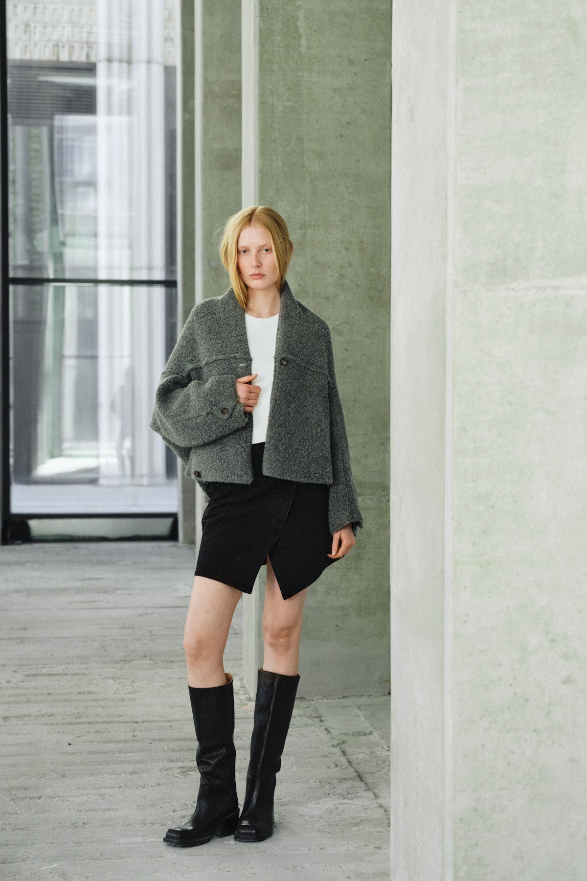 Emel - Sheep knit reverse jacket I Grey melange 8 - Rabens Saloner - DK