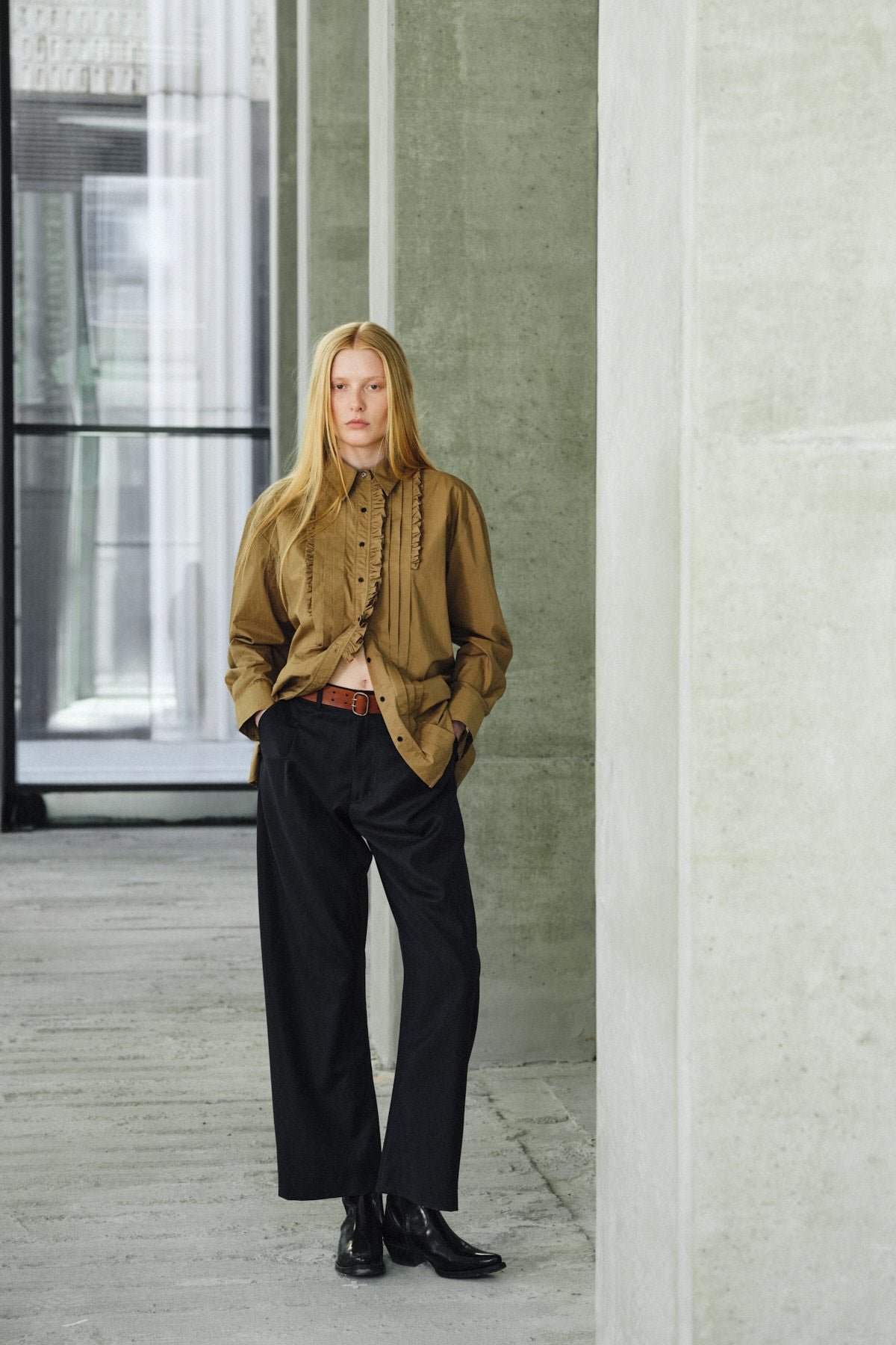 Dim - Poplin front frill shirt I Havanna brown Havanna brown XS 4 - Rabens Saloner - DK